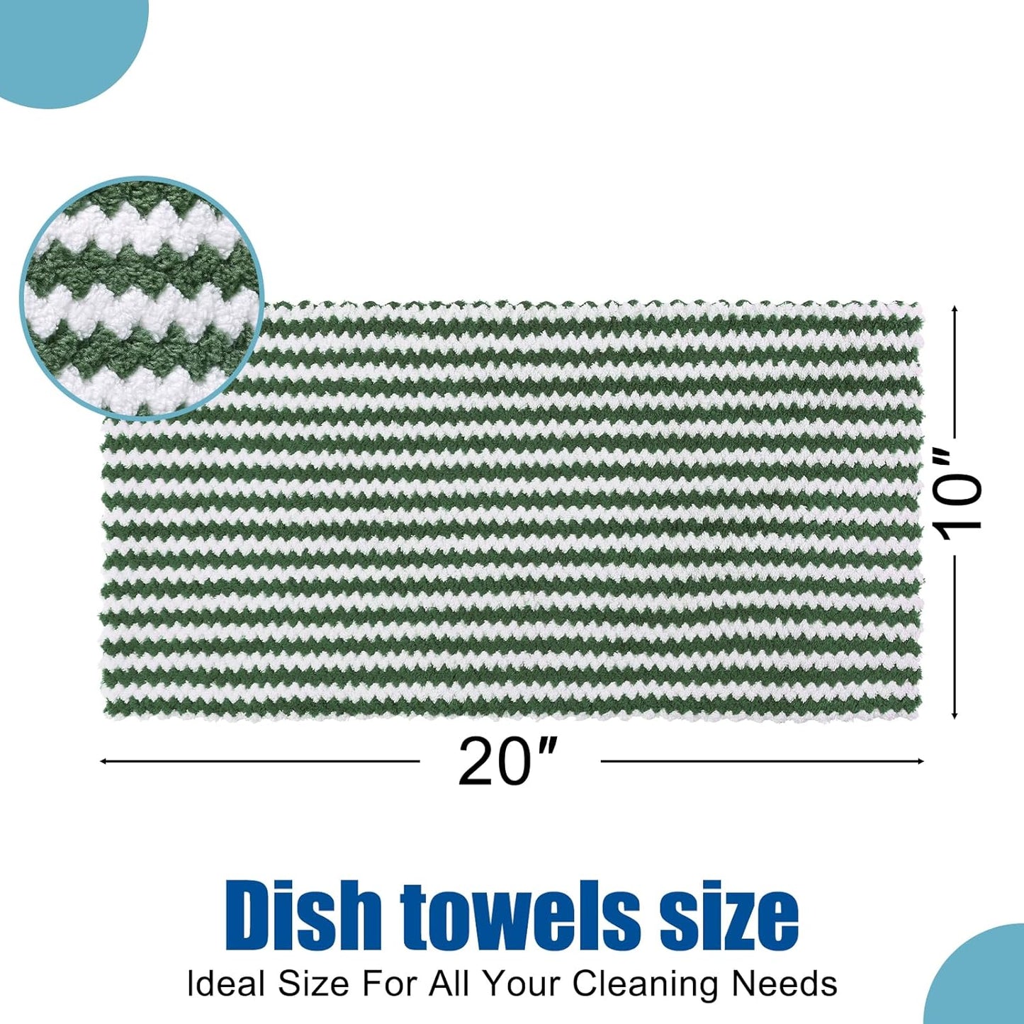 Homaxy Kitchen Towels(12 Pack, 10 x 20 inches), Ultra Soft and Absorbent Dish Towels, Reusable Fast Drying Microfiber Cleaning Cloth, Coral Velvet Wave Design No-lint, Grass Green