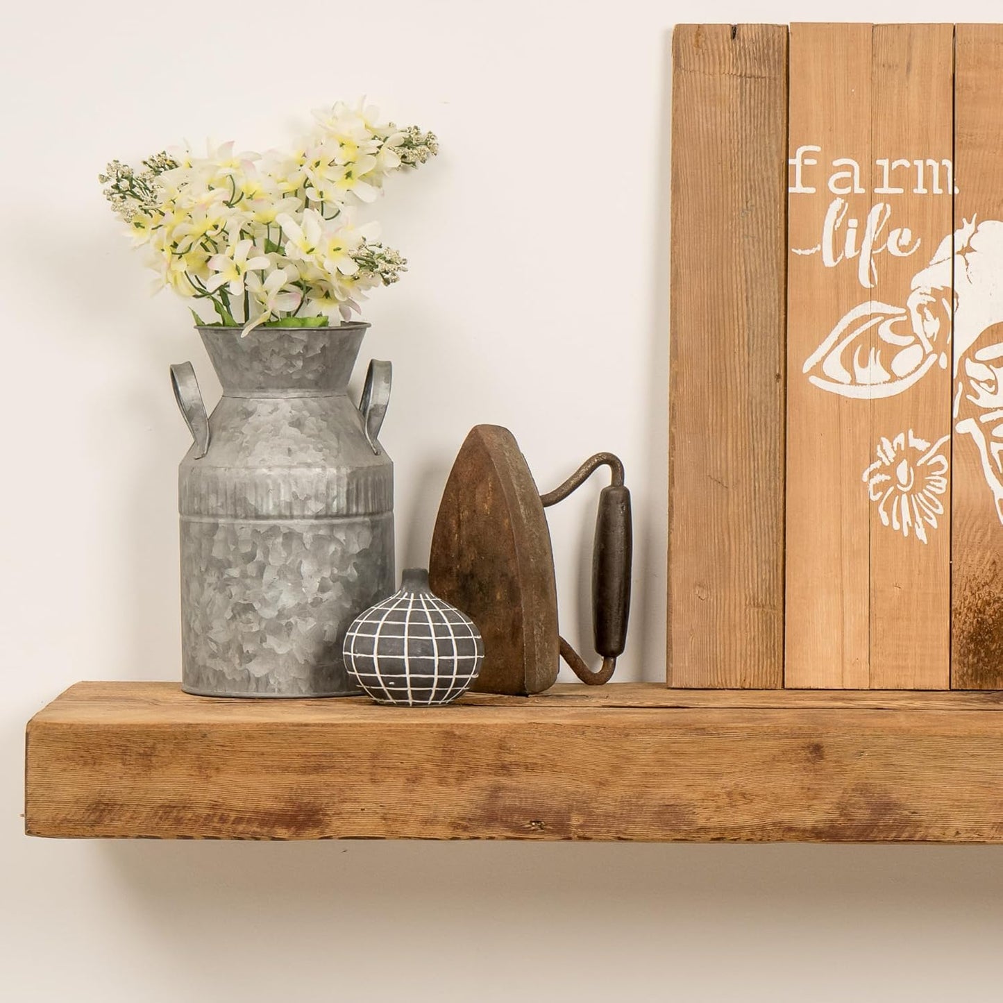 Modern Timber Craft Reclaimed Wood Fireplace Mantel Shelf | Solid Rustic American Barnwood with Floating Shelf Brackets | 2.75" Thickness | 72" L x 10" D, Rustic Original - Unfinished