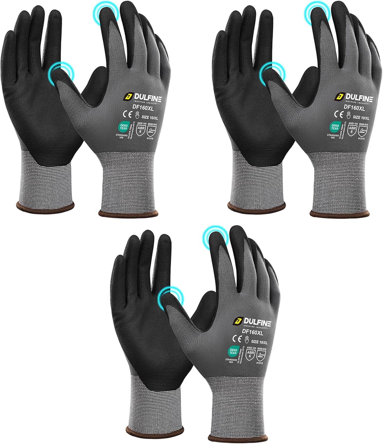 DULFINE Safety Work Gloves MicroFoam Nitrile Coated-3 Pairs Pack,Seamless Knit Nylon Glove with Black Micro-Foam Nitrile Grip,Ideal for General Purpose,Automotive,Home Improvement,Painting(Small)