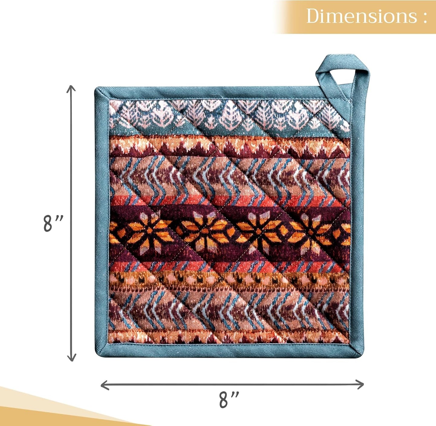 Maison d' Hermine Pot Holders 100% Cotton Heat Resistant Potholders 8" x 8" Hot Pads with Loop BBQ, Cooking, Baking, Grilling, Kitchen, Handling Hot Pans (Pack of 1, Fair Isle)