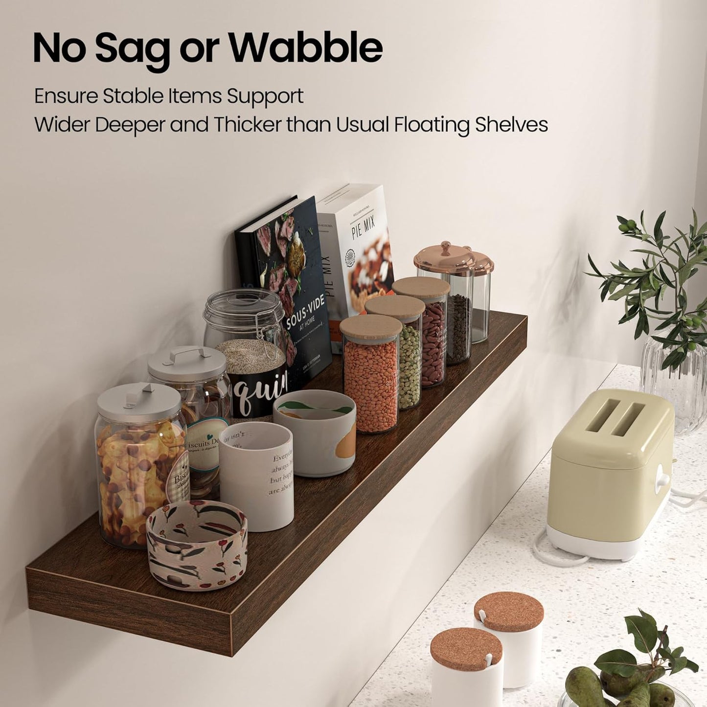 Floating Shelves for Wall, 36" W x 8" D x 1.5" H, Wooden Wall Mounted Display Shelves with Invisible Brackets for Living Room, Bedroom, Bathroom, Kitchen Decor and Storage, Set of 2, Walnut