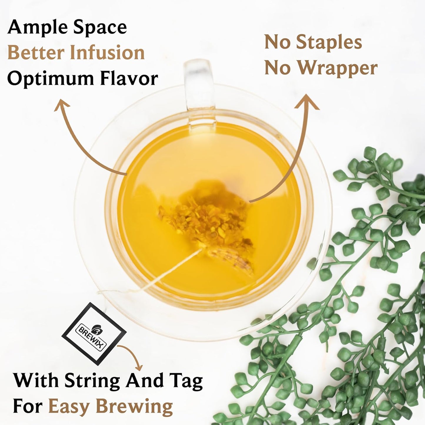 BREWIX, Turmeric Ginger Herbal Tea Bags (20 Pyramid Tea Bags) Real Ingredients From India, Naturally Caffeine Free | Pure Herbal Blend | Packed in Resealable Ziplock Pouch