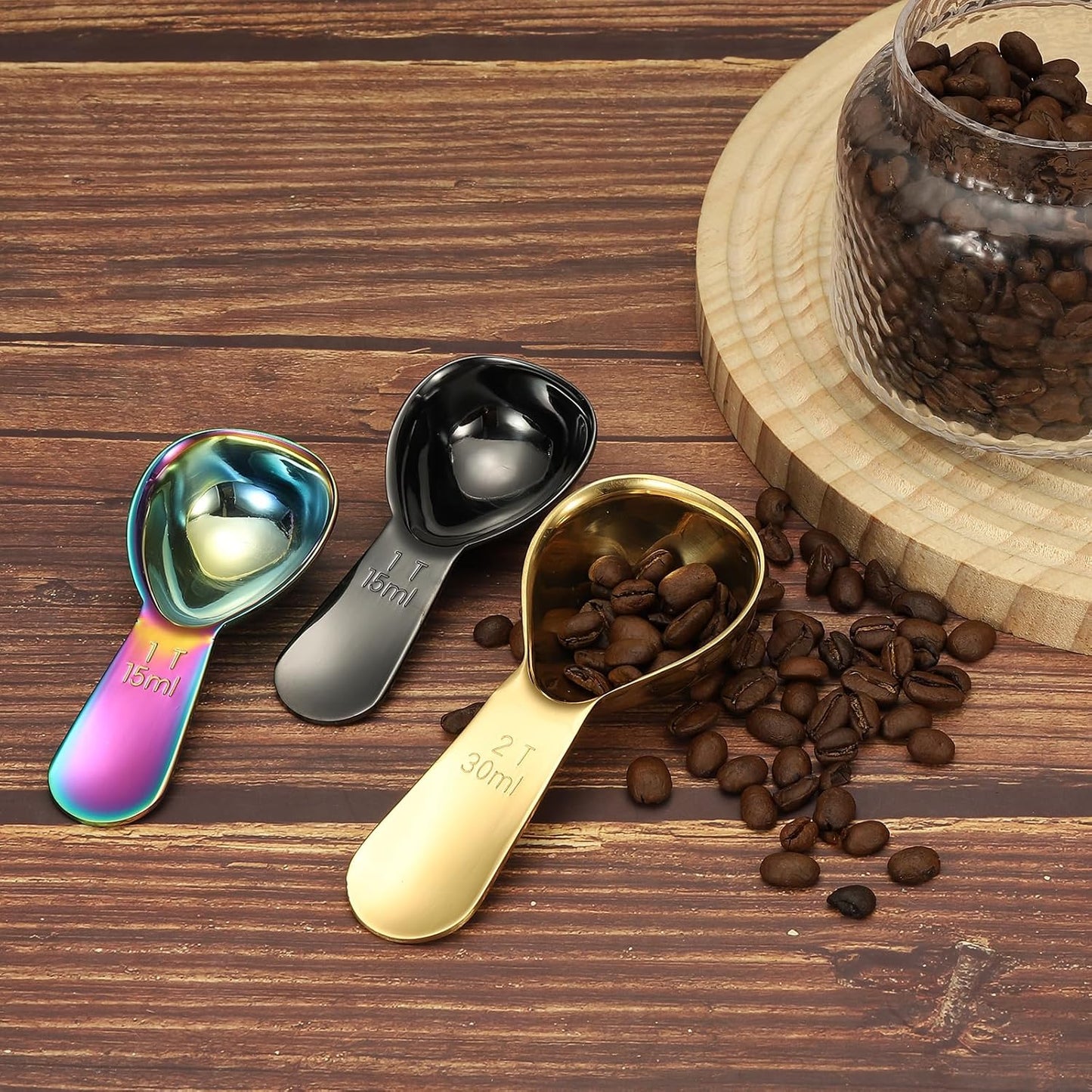 uxcell 2Pcs Stainless Steel Coffee Scoop, 30ml Short Handle Measuring Spoon for Ground Coffee Tea Sugar Kitchen Gifts, Silver