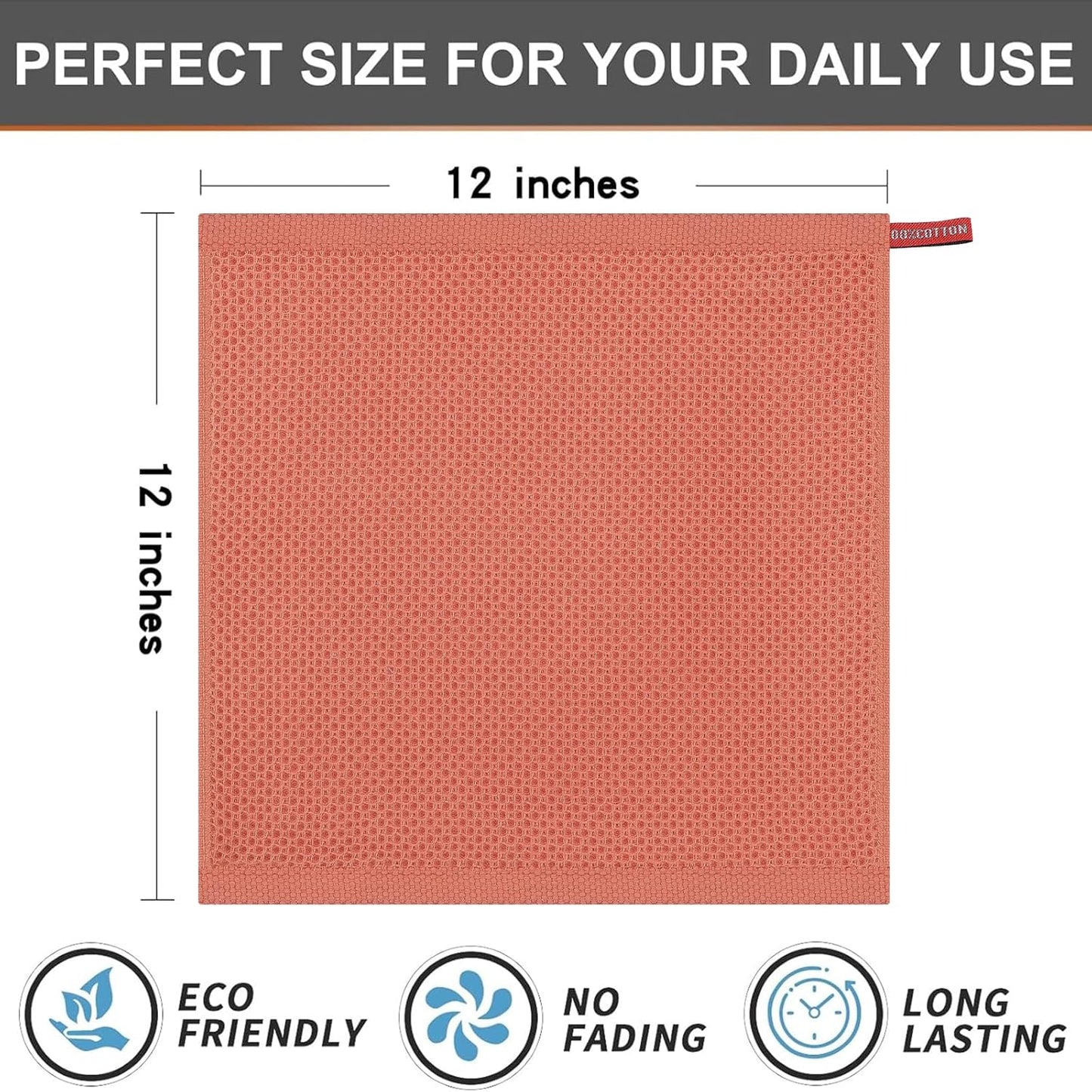 Kitinjoy 100% Cotton Kitchen Dish Cloths, 8 Pack Waffle Weave Ultra Soft Absorbent Dish Towels for Drying Dishes Quick Drying Kitchen Towels Dish Rags, 12 X 12 Inches, Coral