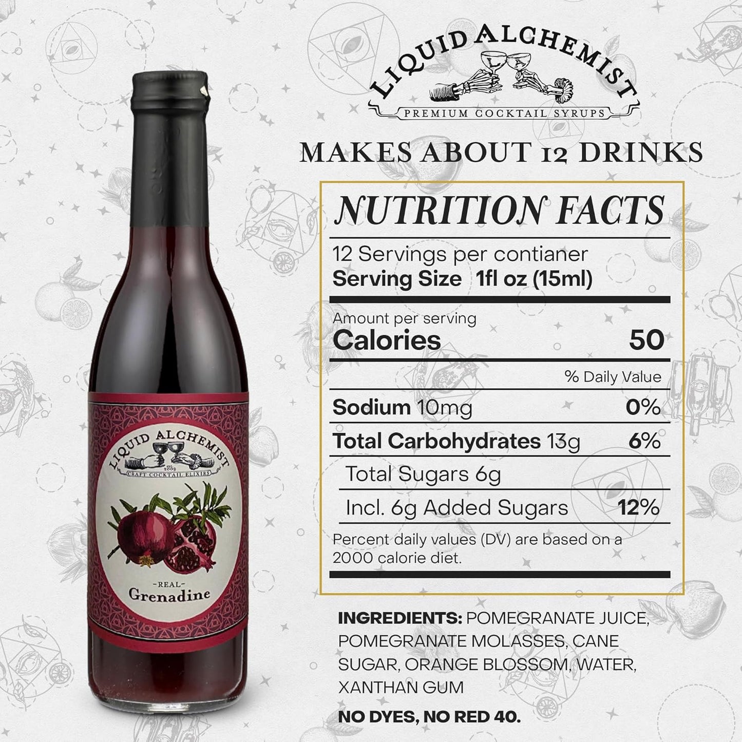 Liquid Alchemist Grenadine Syrup for Cocktails - Real Ingredients Make our Pomegranate Syrup the Perfect Shirley Temple Mix - Our Small Batch Grenadine is Non-GMO, Gluten Free & Vegan (12 oz)