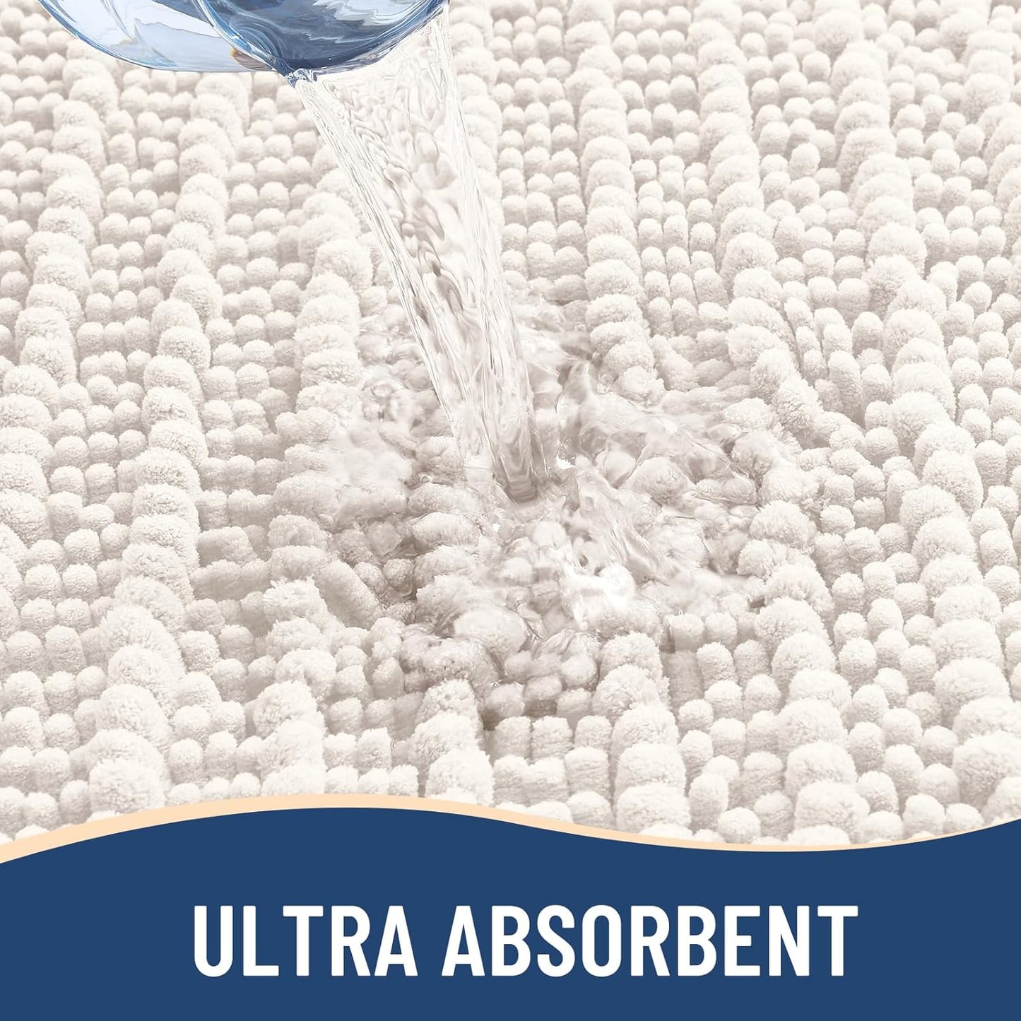 Arotive Luxury Chenille Bathroom Rug Mat, Extra Soft Thick Absorbent Shaggy Bath Rugs, Non-Slip Machine Wash Dry, Plush Bath Mats for Bathroom, Shower and Tub, 54x24, Ivory