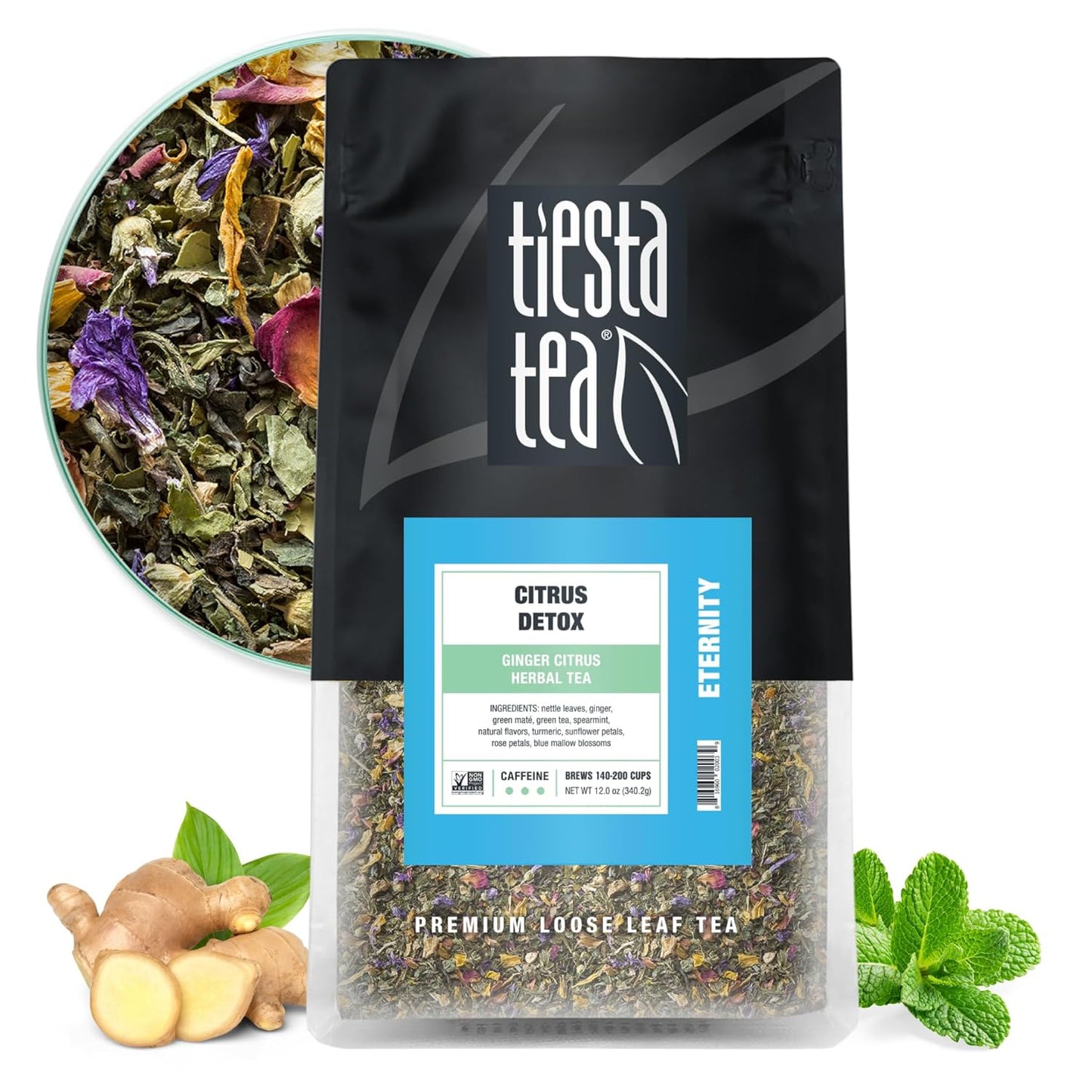 Tiesta Tea - Ginger Citrus Herbal Loose Leaf Tea, Lemon Ginger with Mint & Chamomile Blend, Caffeine-Free, Brew Hot or Iced, Makes Up to 200 Cups, Resealable Bulk Pouch, 12 Ounce