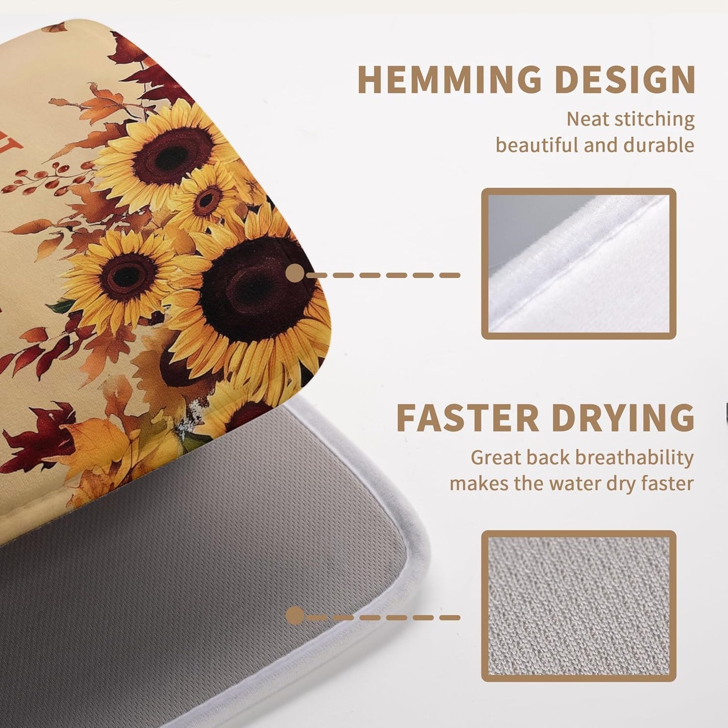 Fall Orange Pumpkins Dish Drying Mat Maple Leaves Autumn Large Kitchen Mats Dish Drying Pad Absorbent Dish Dryer Mat for Kitchen Countertops Microfiber Drainer Pad Dish Drying Mats (18x24 in)