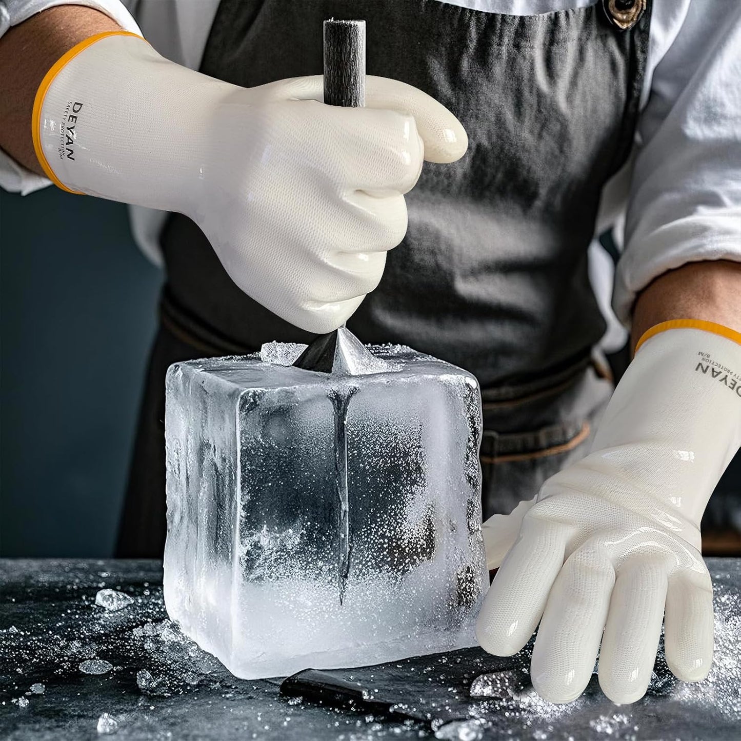 DEYAN Silicone BBQ & Oven Gloves - Food Grade, Heat Resistant Waterproof & Oil Proof Gloves for Grilling, Baking, Frying, Cooking - Long Sleeve & Non-Slip, 1 Pair (White, 9/L)