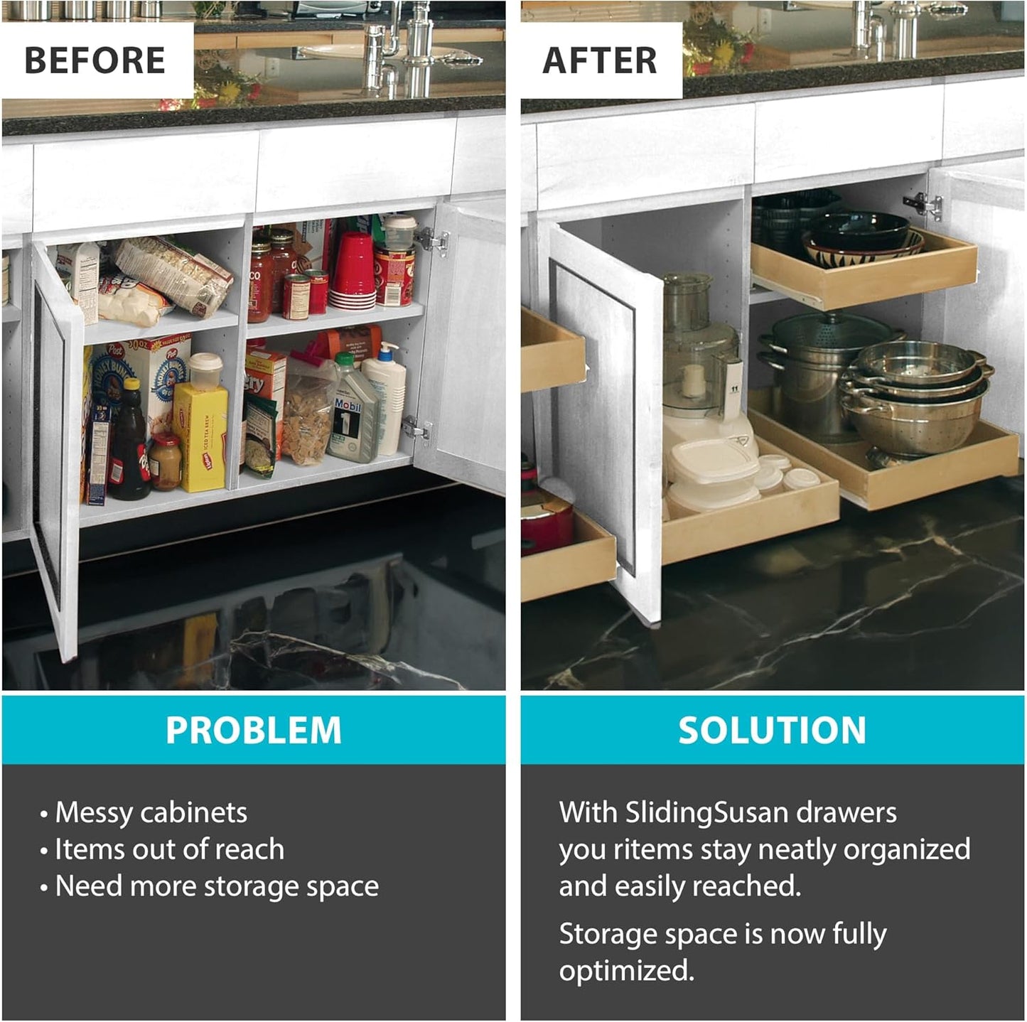 SlidingSusan Pull Out Drawer Organizer for Cabinets, Gliding Soft Close Shelves for Kitchen, Pantry, Bathroom, & Storage Organization, 9 Ply Baltic Birch, 20 Inch Wide x 18 Inch Deep