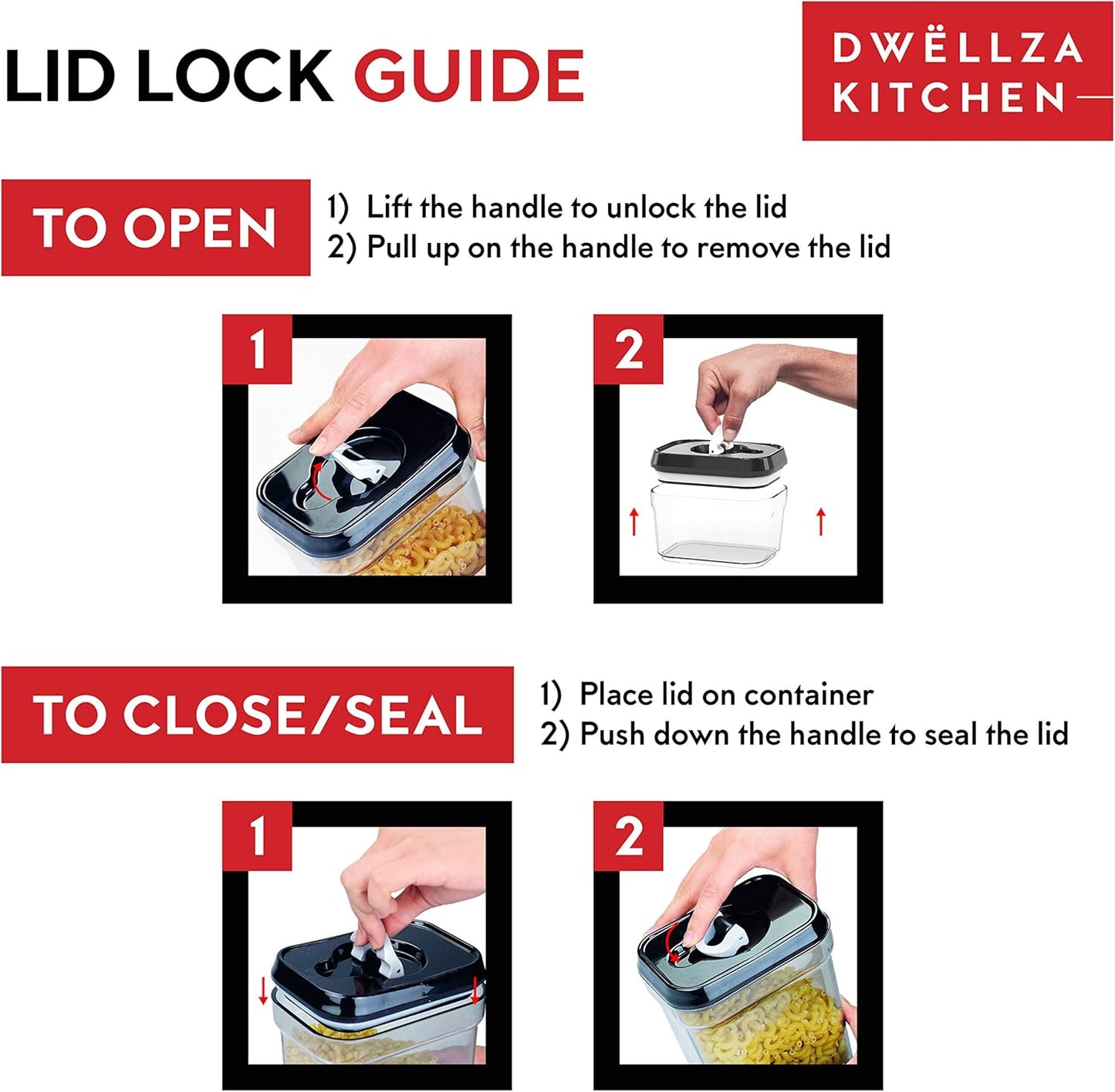 DWËLLZA KITCHEN Airtight Food Storage Containers - Pantry Snacks Kitchen Container, Baking Supplies, 4LB Sugar & Flour Canister - 4 Pc Set All Same Size - Clear Plastic BPA-Free - Keeps Fresh & Dry