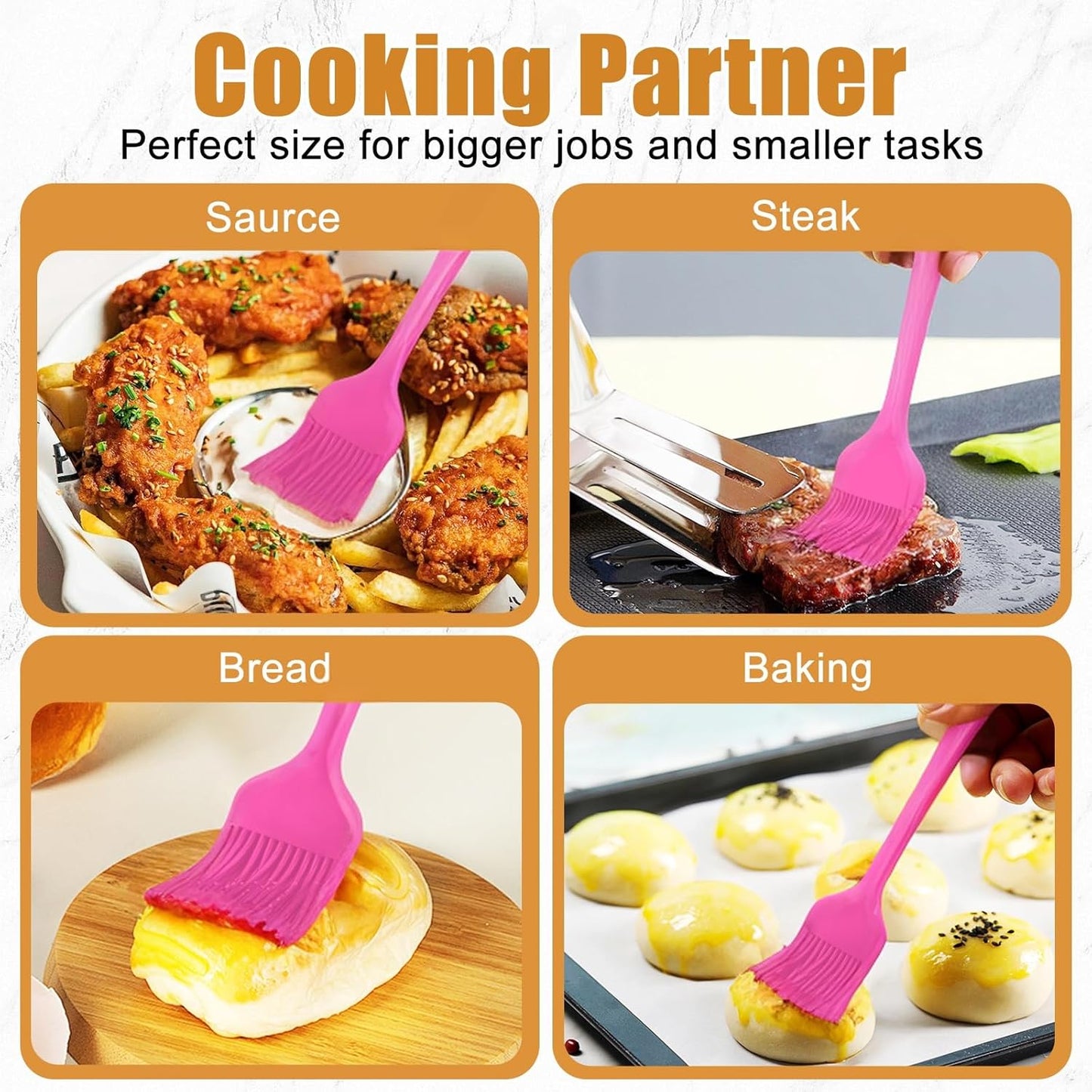 Silicone Basting Brush 2 Pcs Pastry Brush for Oil, BBQ, Grill, Sauce Baking Cooking, Dishwasher Safe (Pink)