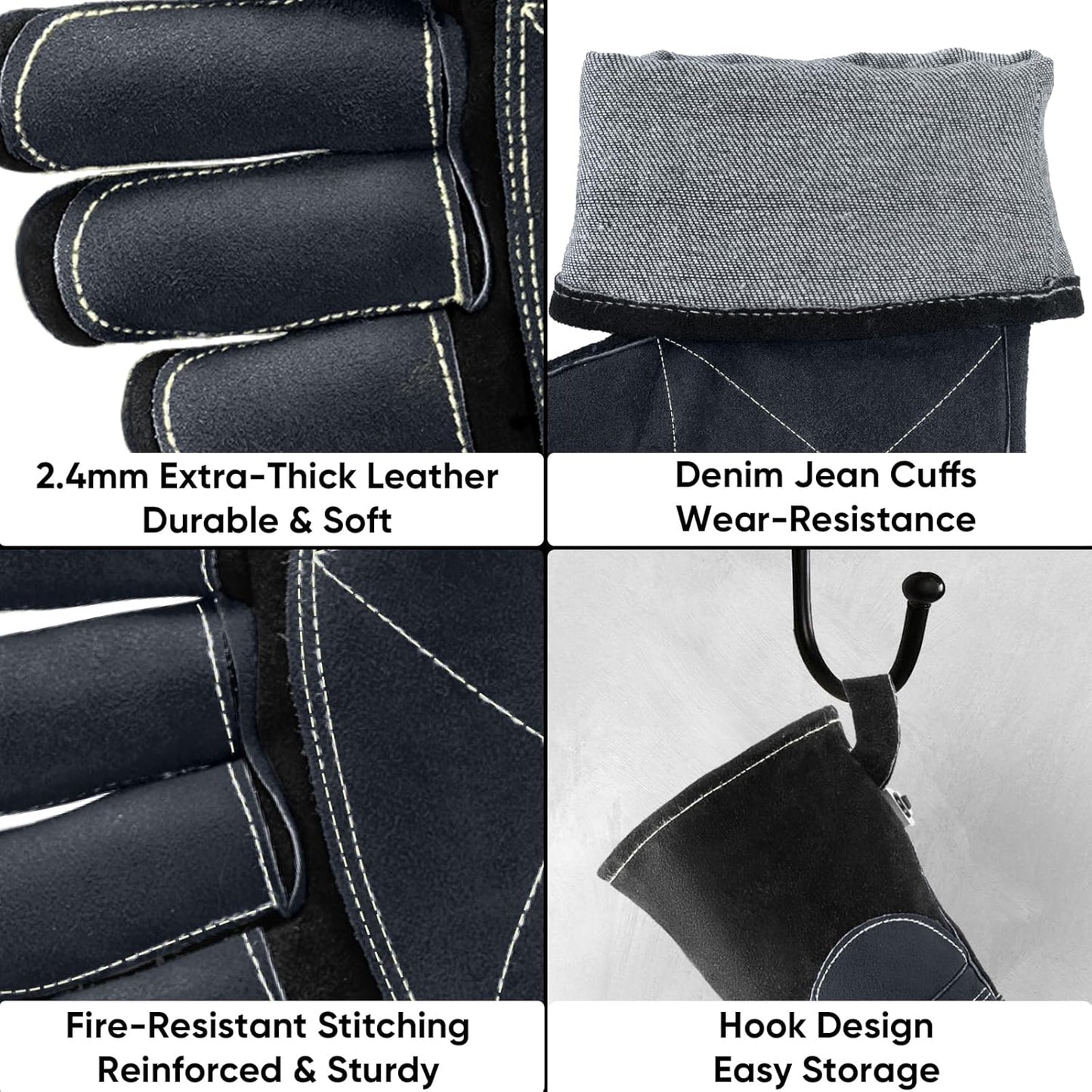 TICONN Welding Gloves, 1000°F Heat-Resistant Fireproof Leather Gloves for Welders, Stick, Forge, Mig, Tig, BBQ, Baking, Oven