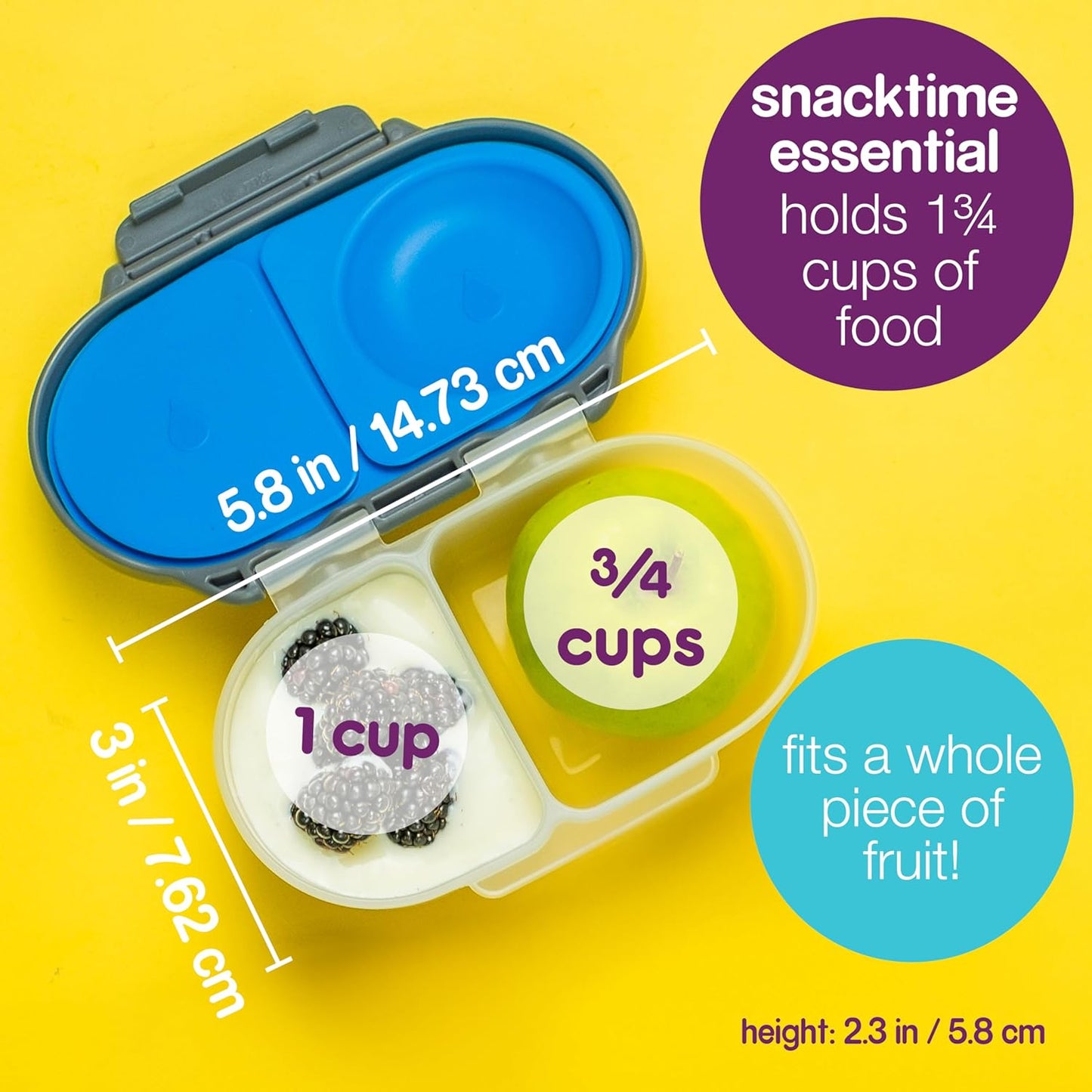 b.box Snack Box for Kids & Toddlers: 2 Compartment Snack Containers, Mini Bento Box, Lunch Box. Leak Proof, BPA free, Dishwasher safe. School Supplies. Ages 4 months+ (Blue Slate, 12oz capacity)