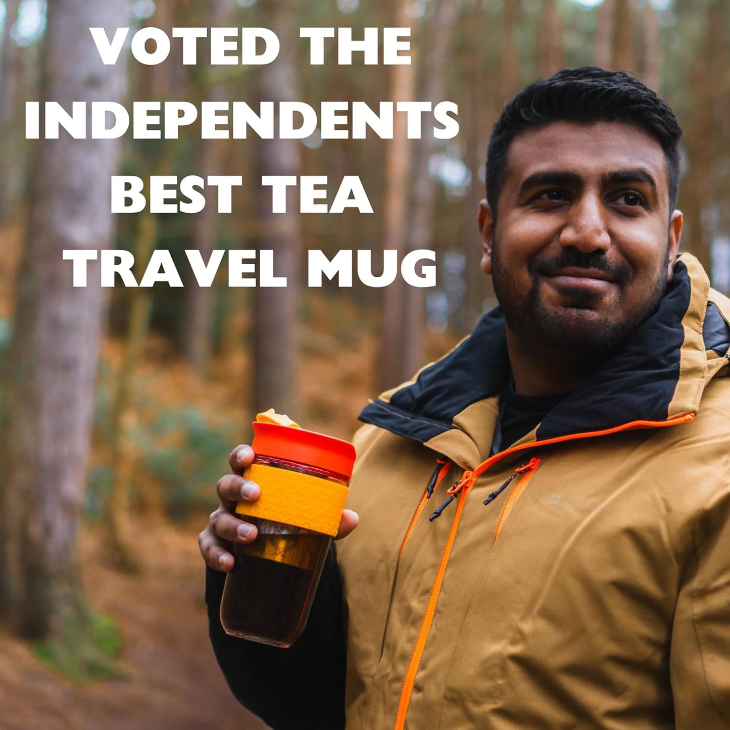 Large Travel Mug Loose Tea Infuser - Detachable Tea Strainer with Spill Proof Lid - 18oz/530ml BPA-Free Reusable Glass Travel Coffee Cup with Silicone Band (Red)