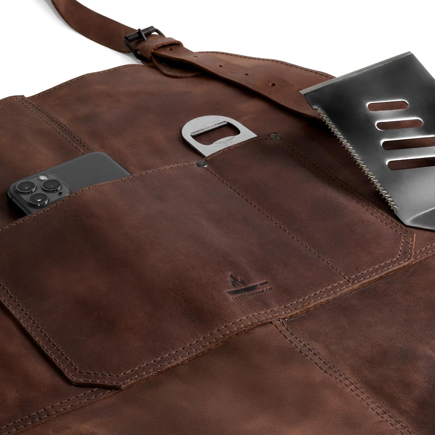 Grill Apron, Protective Clothing Cover for Cooking and Grilling, Kitchen, Heat Resistant, Fantasy Shop, Full Grain Leather, Handmade Cook Accessory, Bourbon Brown