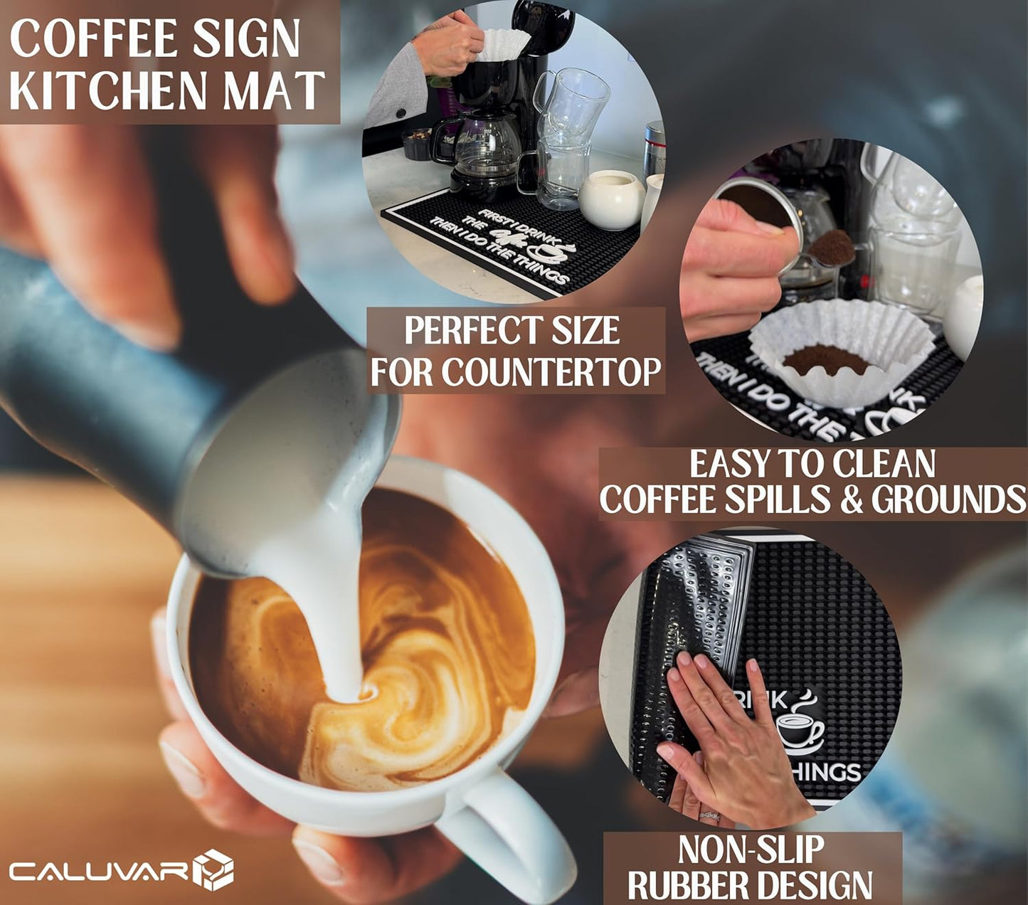 Coffee Matt for Counter First I Drink The Coffee Then I Do The Things 18x12 in, Non-Slip Silicone Espresso Maker Mat for Countertops, Aloha, Hawaiian and Luau Tiki Bar Decor and Tiki Decorations