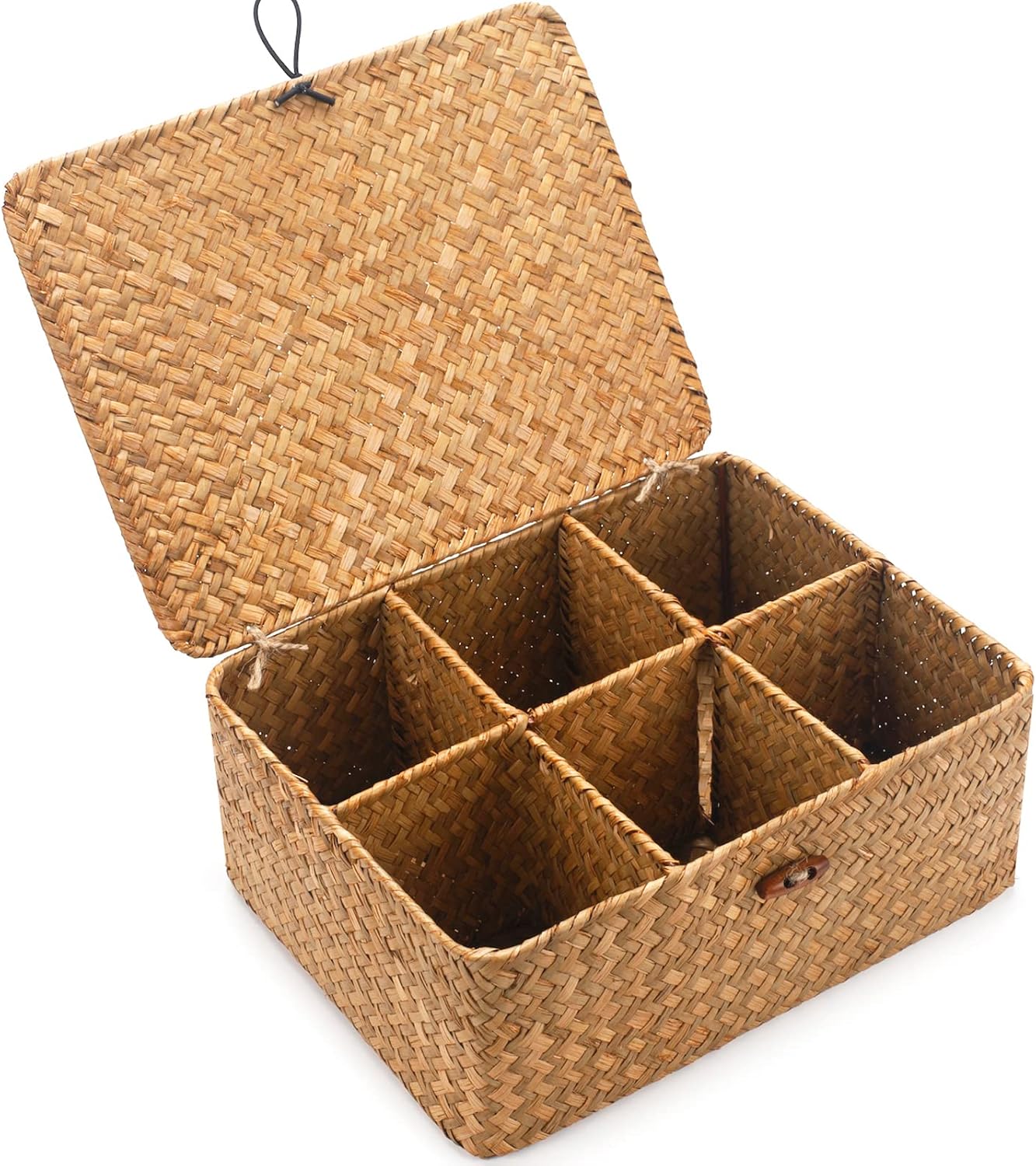 Tea Bag/Sugar Packet Holder, Coffee Station Condiment Organizer, Seagrass Storage Basket, Wicker Rattan Divided Basket Organizer for Drawer/Shelf/Countertop