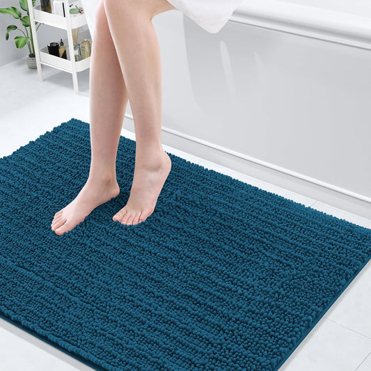Arotive Luxury Chenille Bathroom Rug Mat, Extra Soft Thick Absorbent Shaggy Bath Rugs, Non-Slip Machine Wash Dry, Plush Bath Mats for Bathroom, Shower and Tub, 47x32, Peacock Blue