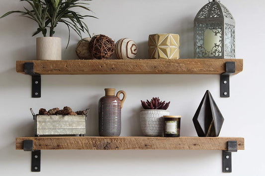 Urban Legacy Accent Shelves | Reclaimed Barn Plank | Set of 2 with Full Brackets (Natural 40" x 7" x 2")