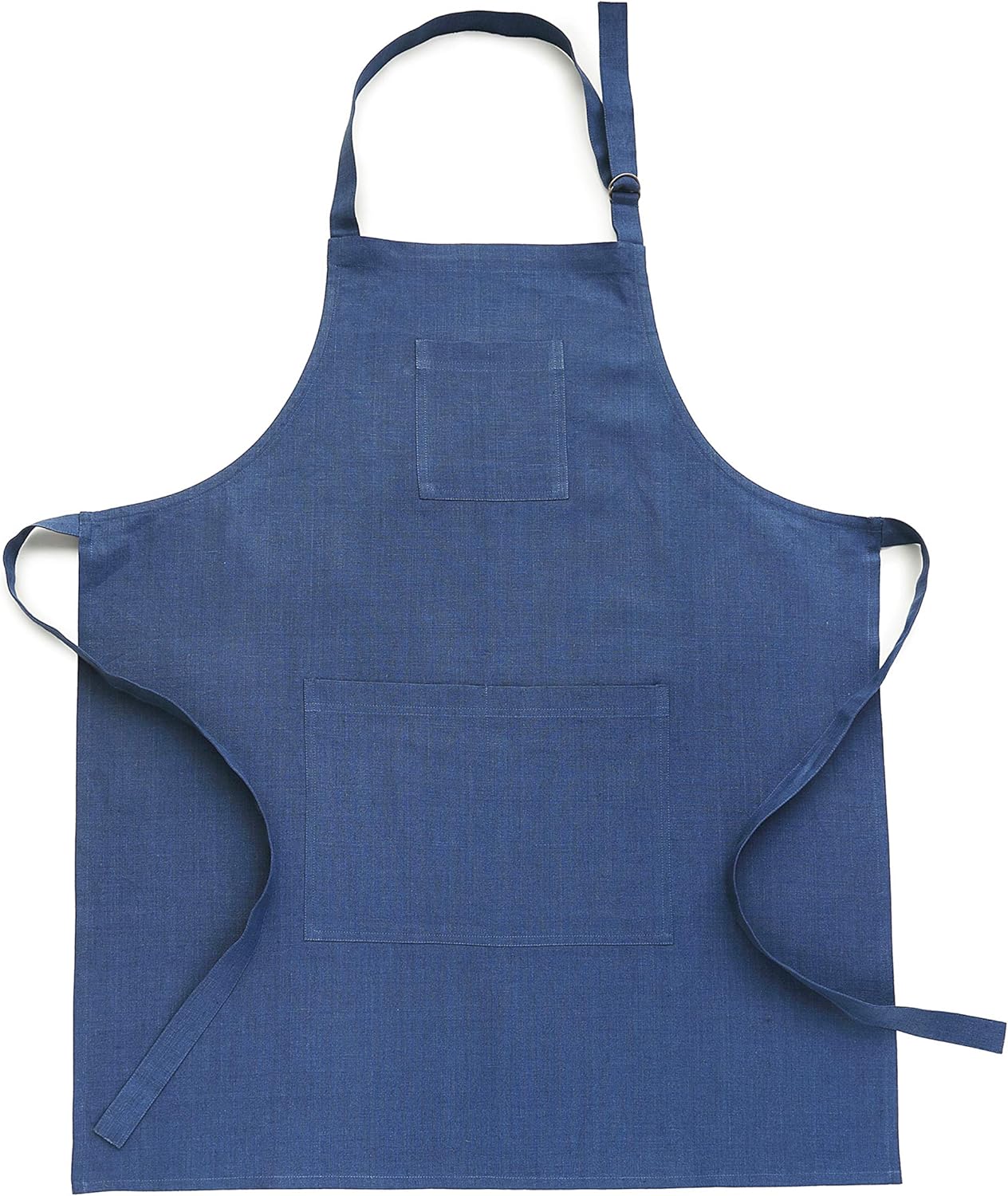 Solino Home Linen Bib Apron for Men & Women - 100% Pure Linen Blue Kitchen Apron with Front Pockets - Handcrafted from European Flax