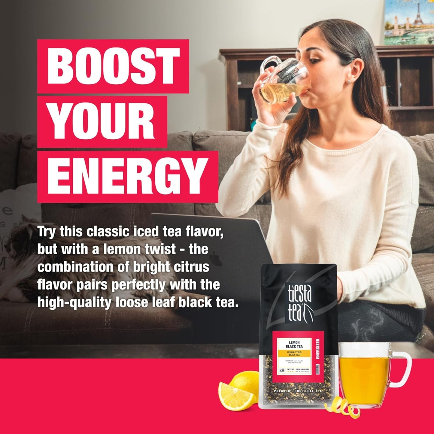 Tiesta Tea - Lemon Black Tea, Loose Leaf, Lemon Citrus Black, Premium High Caffeinated Blends, Make Hot or Iced, Brews Up to 200 Cups, 16 Ounce Resealable Bulk Pouch