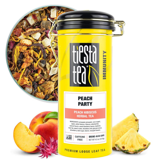 Tiesta Tea - Peach Party, Loose Leaf, Peach Hibiscus Herbal Infusion, Premium Blend, Non-Caffeinated Fruit Tea, Makes Hot or Iced & Up to 50 Cups, 4.5oz Refillable Tin