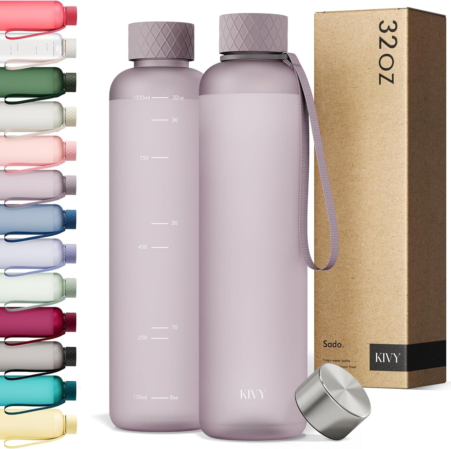 KIVY Slim Water Bottle 32oz [Lightweight & Shatterproof] - Reusable Tritan Water Bottle - Leak Proof Bottle for Women & Men - No Spill - Dishwasher Safe Water Bottle BPA Free