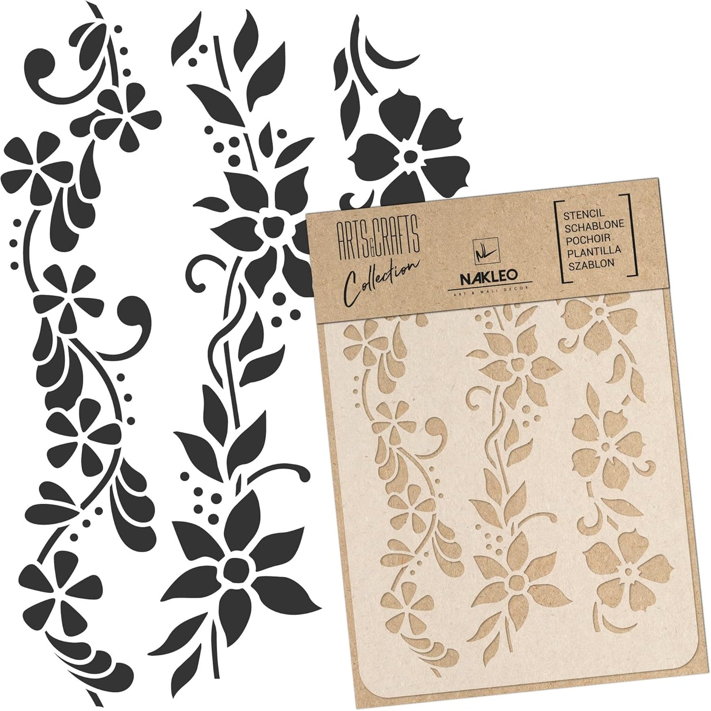 NAKLEO Painting Stencil for Crafts A5 5.9” x 8.3”, Flowers Mini Border Pattern, Reusable Plastic DIY & Scrapbooking Drawing Template, Decoupage Art Home Decor, Wall Wood Fabric Furniture
