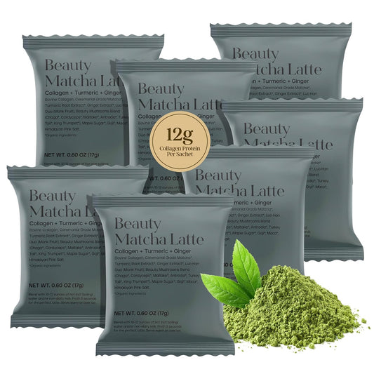 Kroma’s Beauty Matcha Latte Powder 0.60 Oz, 17g, 7 Servings – Collagen Ceremonial Grade Matcha Green Tea with Protein for Glowing Skin & Hair Support w/ Bovine Collagen, Ginger & Turmeric - Premium Matcha Powder w/ Adaptogenic Mushrooms