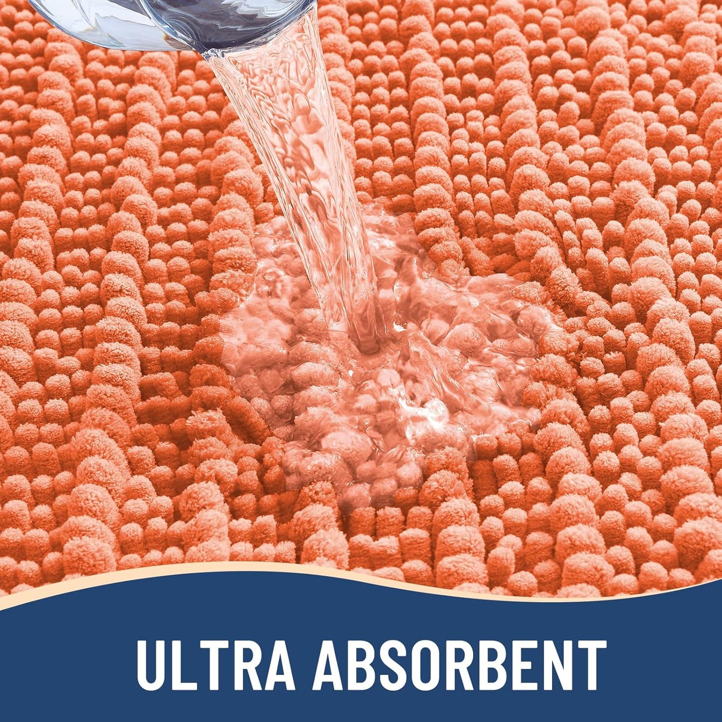 Arotive Luxury Chenille Bathroom Rug Mat, Extra Soft Thick Absorbent Shaggy Bath Rugs, Non-Slip Machine Wash Dry, Plush Bath Mats for Bathroom, Shower and Tub, 47x24, Coral