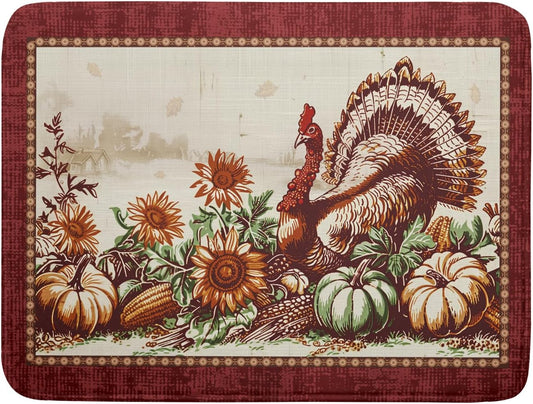 Rustic Turkey Dish Drying Mat for Kitchen Countertop 18x24 inch Fall Thanksgiving Pumpkin Sunflowers Harvest Dish Drainer Mats Fast Drying Farmhouse Country Style Dish Drying Pad Holiday Decor Large