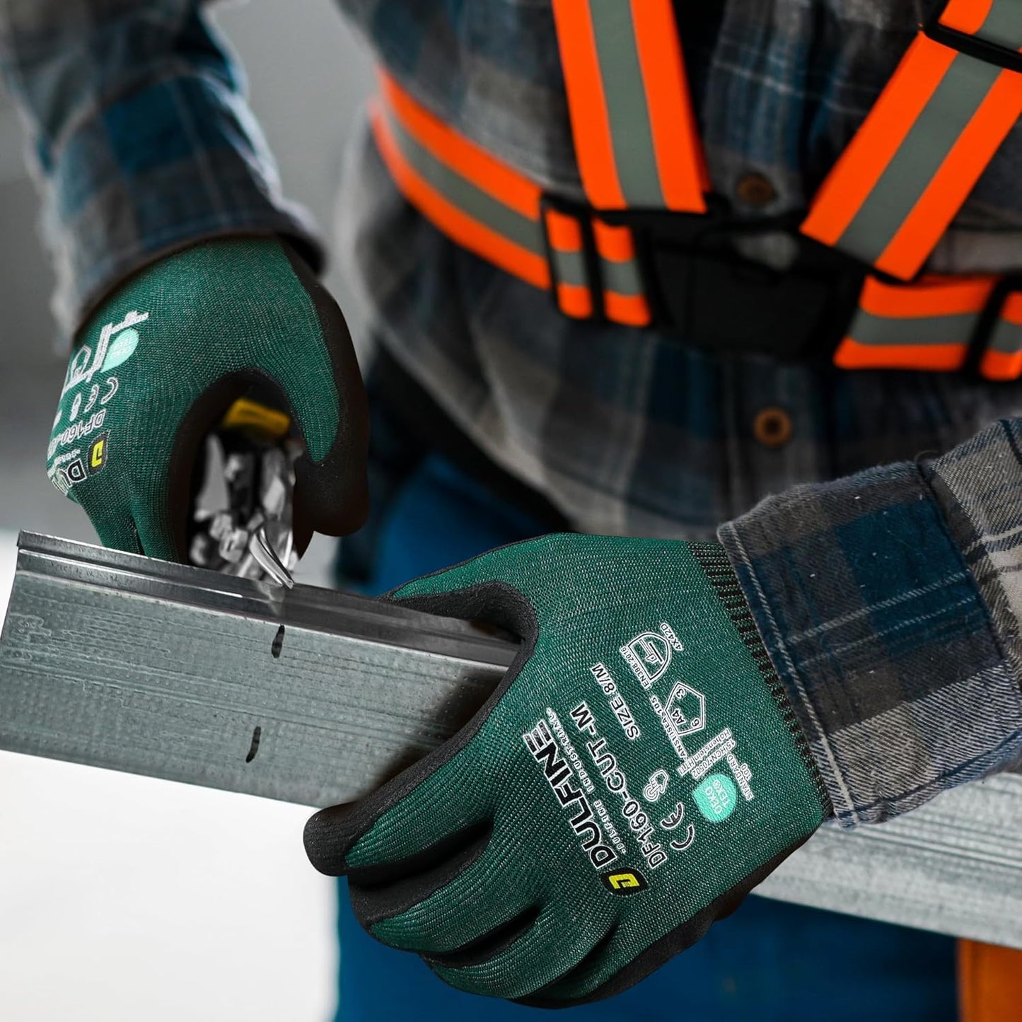 DULFINE ANSI A4 Cut Resistant Work Gloves for Men,6 Pairs Pack.Touchscreen Micro Nitrile Coated,Anti-Slip & Durable for Construction, Wood Cutting,Glass Factory Industrial Use(Large)