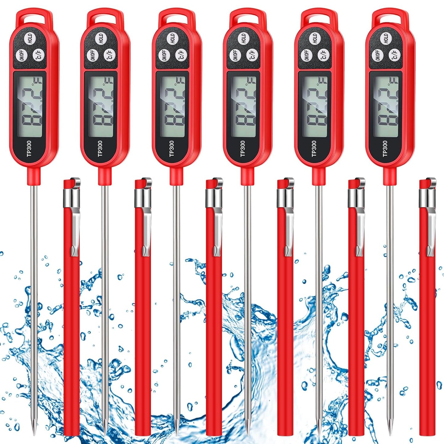 6 Pcs Meat Thermometer Food Thermometer with Probe Water Liquid Instant Read Digital Thermometer Cooking Thermometer Supplies BBQ Kitchen Thermometer for Cooking Milk Yogurt (Red)