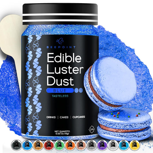 BeePoint Blue Edible Luster Dust 15g - Food Grade, Vibrant Color Shimmer Powdered Dust for Drinks, Cocktails, Cake Decorating, Baking, Chocolates, Candy, Sweets, & Cookies - Vegan & Gluten Free