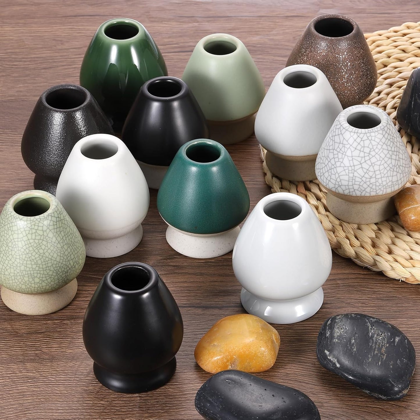 HARFINGTON Ceramic Chasen Stand 67mm Matcha Whisk Holder Teas Set Whisks Stand Traditional Matcha Tea Chasen Holder Tea Set Accessories for Tea Tasting, Black