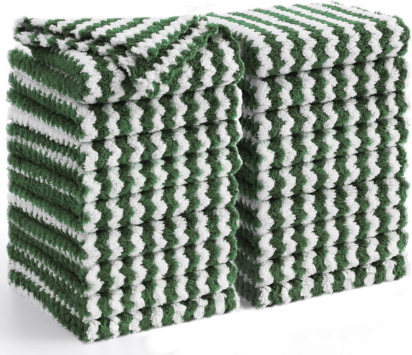 Homaxy 18 Pack Kitchen Dish Cloths, Ultra Soft and Absorbent Dish Towels, Reusable Fast Drying Microfiber Cleaning Cloth, Coral Velvet Wave Design No-lint,10 x 10 inches, Grass Green