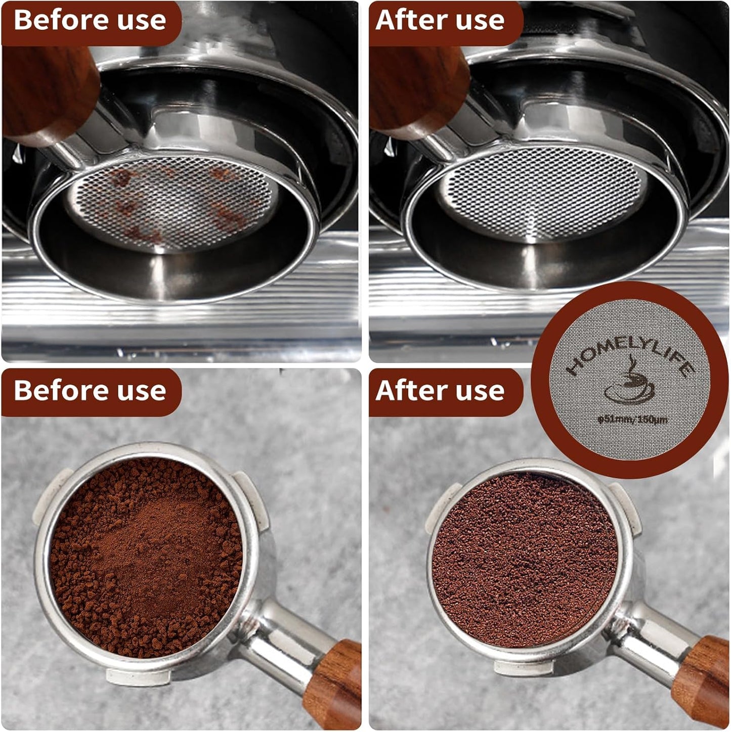 WDT Tools Espresso Puck Screen, 51mm Espresso Accessories Kit - 150μm Puck Screen Set, 0.25mm 316 Stainless Steel 8 Needles Coffee Distribution Stirrer, Portafilter Dosing Ring for Barista Black