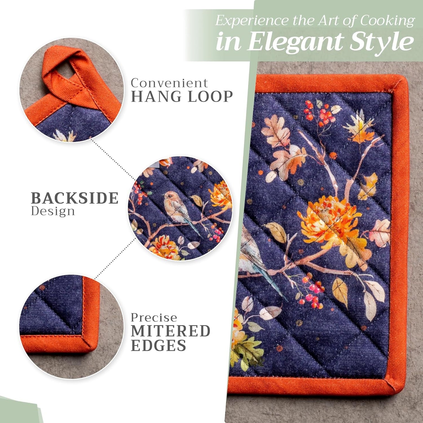 Maison d' Hermine Pot Holders Set 100% Cotton Heat Resistant Potholders 8" x 8" Hot Pads with Loop BBQ, Cooking, Baking, Grilling, Kitchen, Handling Hot Pans (Pack of 2, Kelim - Infinity)