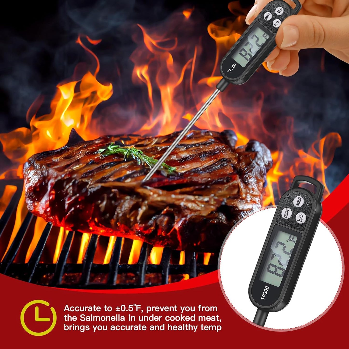 12 Pcs Meat Food Thermometer Food with Probe Water Liquid Instant Read Digital Thermometer Kitchen Cooking Supplies for Cooking BBQ Milk Yogurt (Black,White,Red)