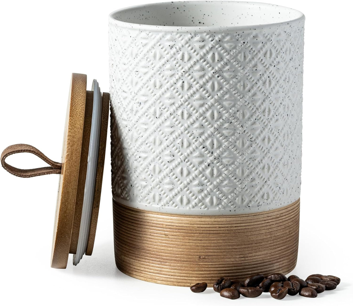 Large Coffee Containers with Lids, Ceramic Coffee Canister Kitchen Food Storage Cookie Jars with Airtight Lid for Spice Sugar Tea Candy, Stackable Decorative Jars for Counter - White 28 fl.oz