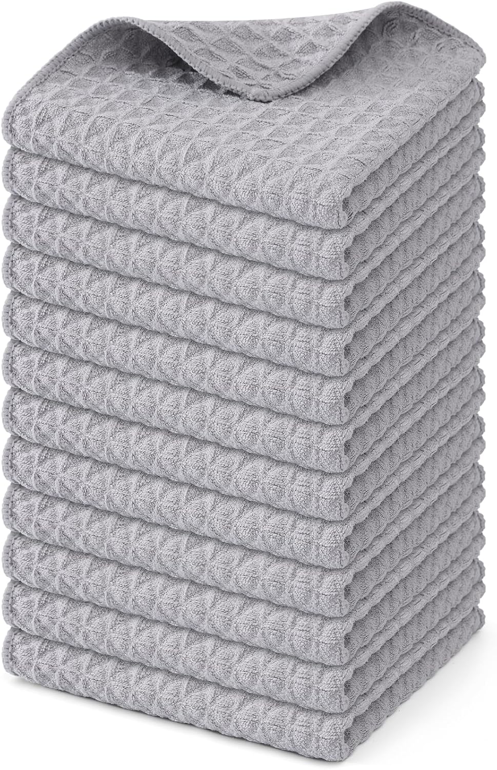 Homaxy Microfiber Waffle Weave Kitchen Dish Cloths, 12 x 12 Inch Ultra Absorbent and Solid Color Dish Towels for Kitchen Fast Drying Dishcloth for Washing Dishes, 12 Pack, Grey