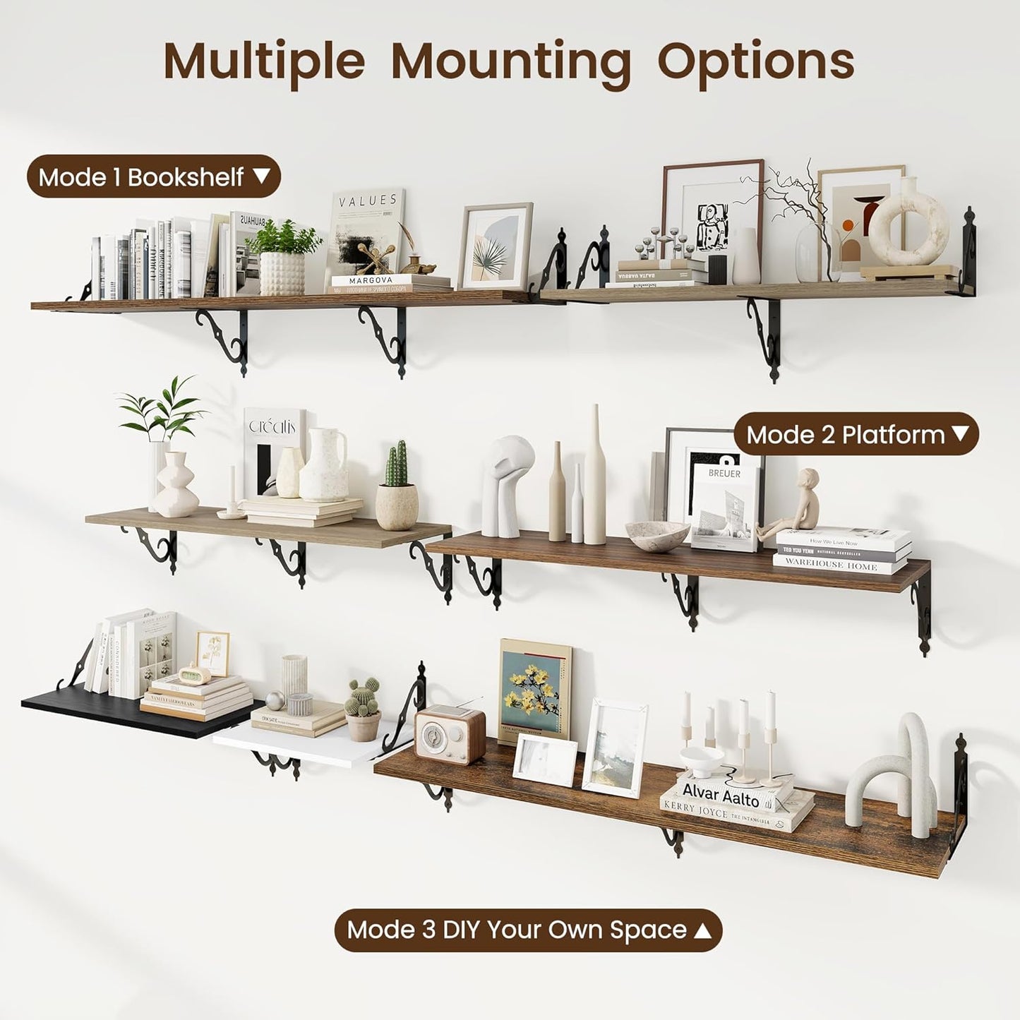 RICHFOCUS 12 Inch Deep Floating Shelves for Wall, 31.5" W x 12" D Wood Wall Shelves Set of 2, Wide Floating Shelves for Living Room, Bedroom, Kitchen, Bathroom and Decor Storage, White