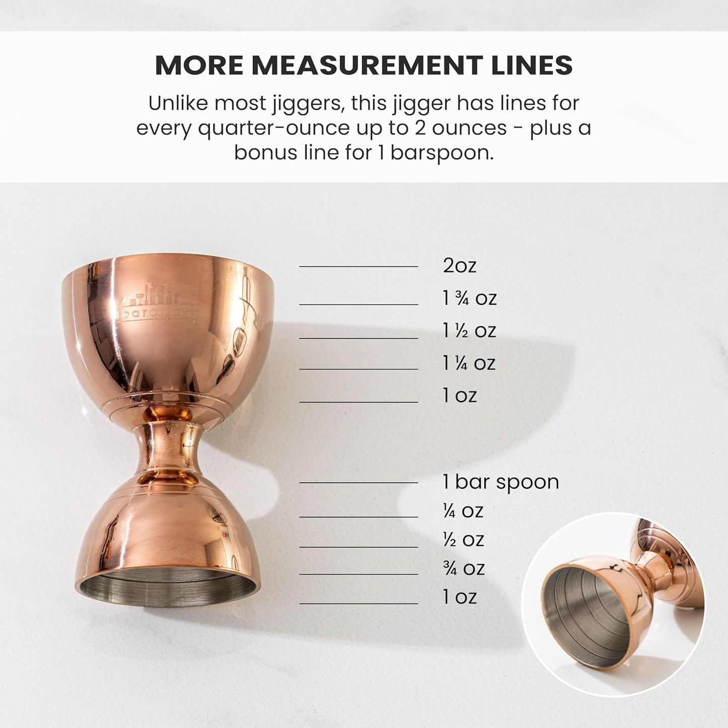 A Bar Above Premium Bell Jigger, 304 Stainless Steel Double Cocktail Jigger with 10 Internal Measurements, Heavy Duty Professional Bar Tool for Bartending, Gold Finish, Ergonomic Design, 1 Pack