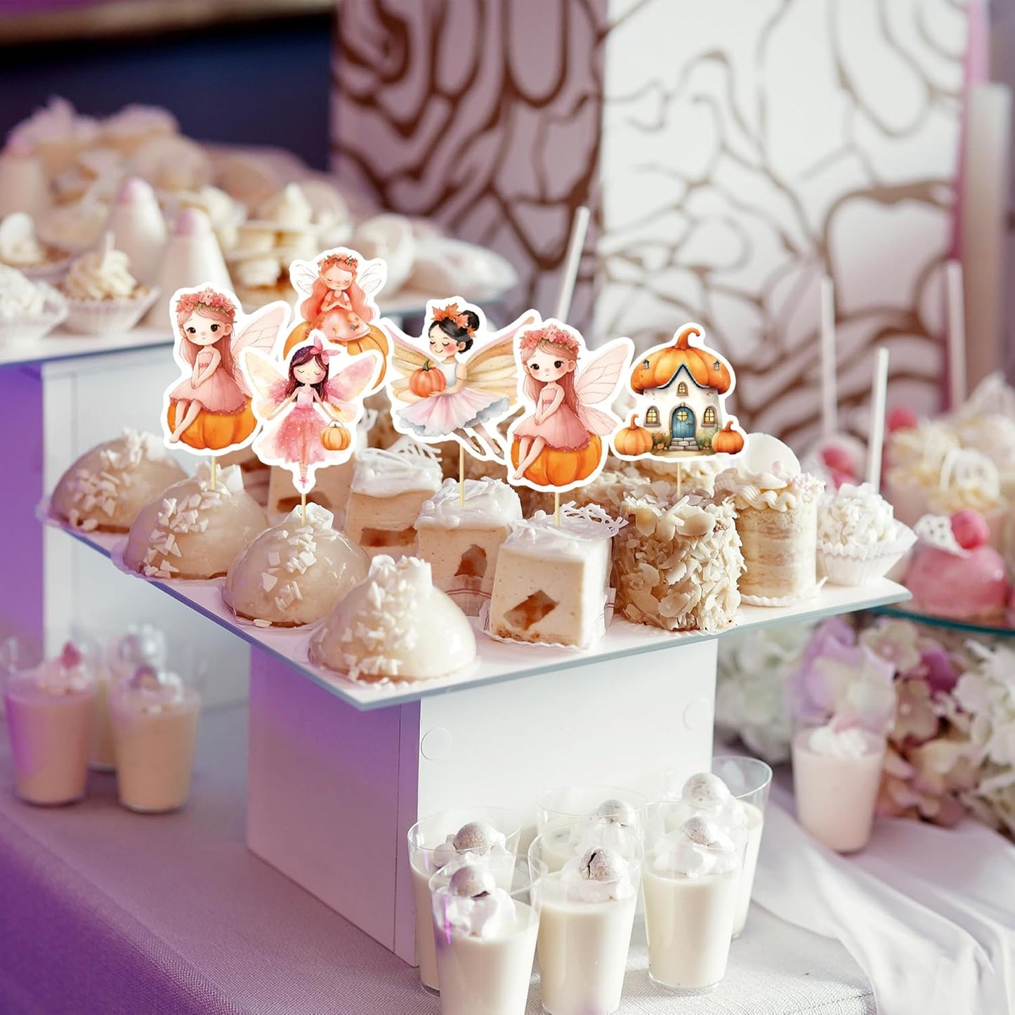 24Pcs Pumpkin Cupcake Toppers Flower Fairy Pumpkin Cupcake Picks Fall Harvest Theme Thanksgiving Baby Shower Party Supplies