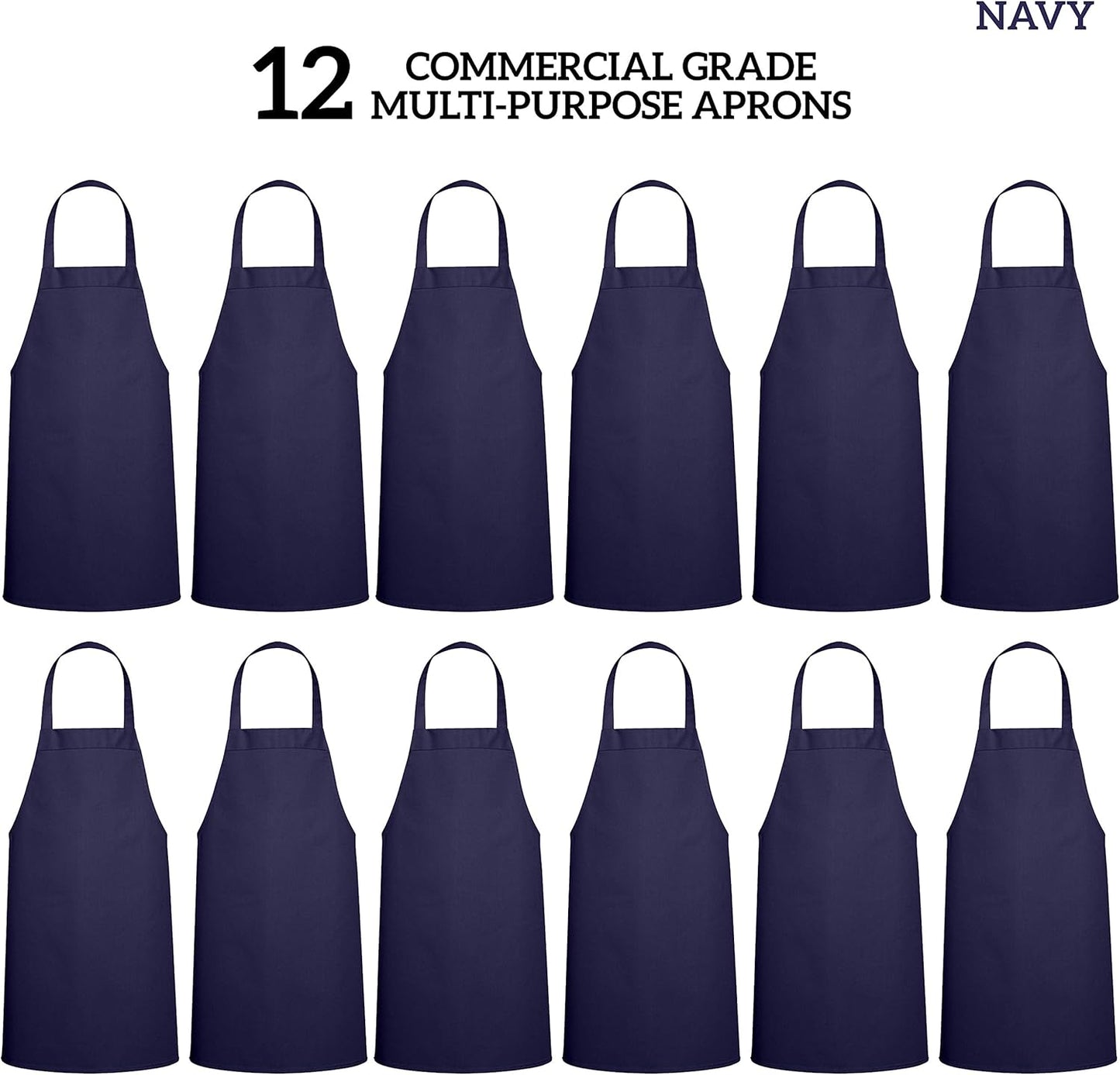 GREEN LIFESTYLE 12 Pack Professional Chef Apron – Grilling Aprons for Men, Waterproof Cooking Apron for BBQ, Work or Restaurant Use, Kitchen Aprons for Women – Navy, No Pockets
