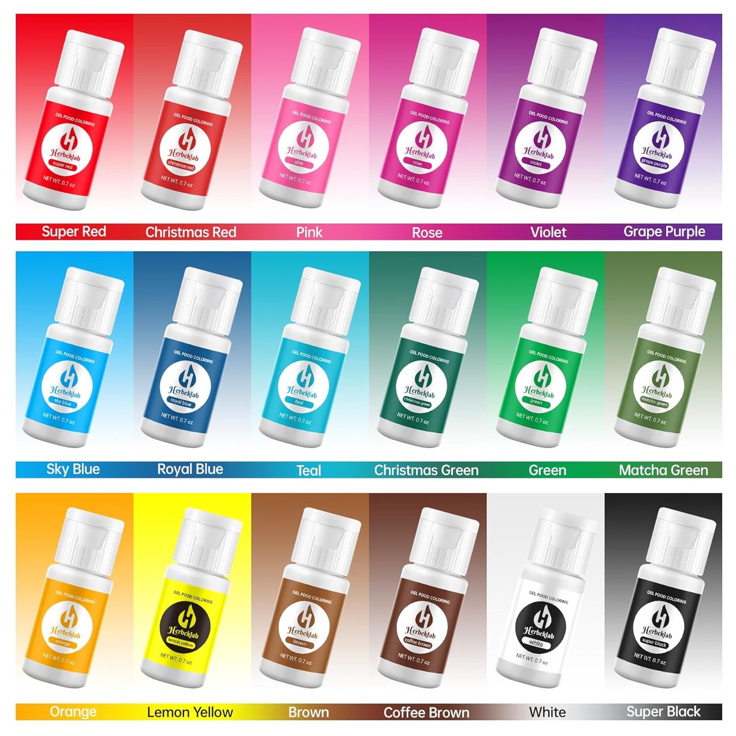 Gel Food Coloring 18 Colors x 0.7 oz Concentrated Gel Based Food Dye Vibrant Icing Colors Neon Food Coloring for Baking Cake Decorating Cookies Fondant