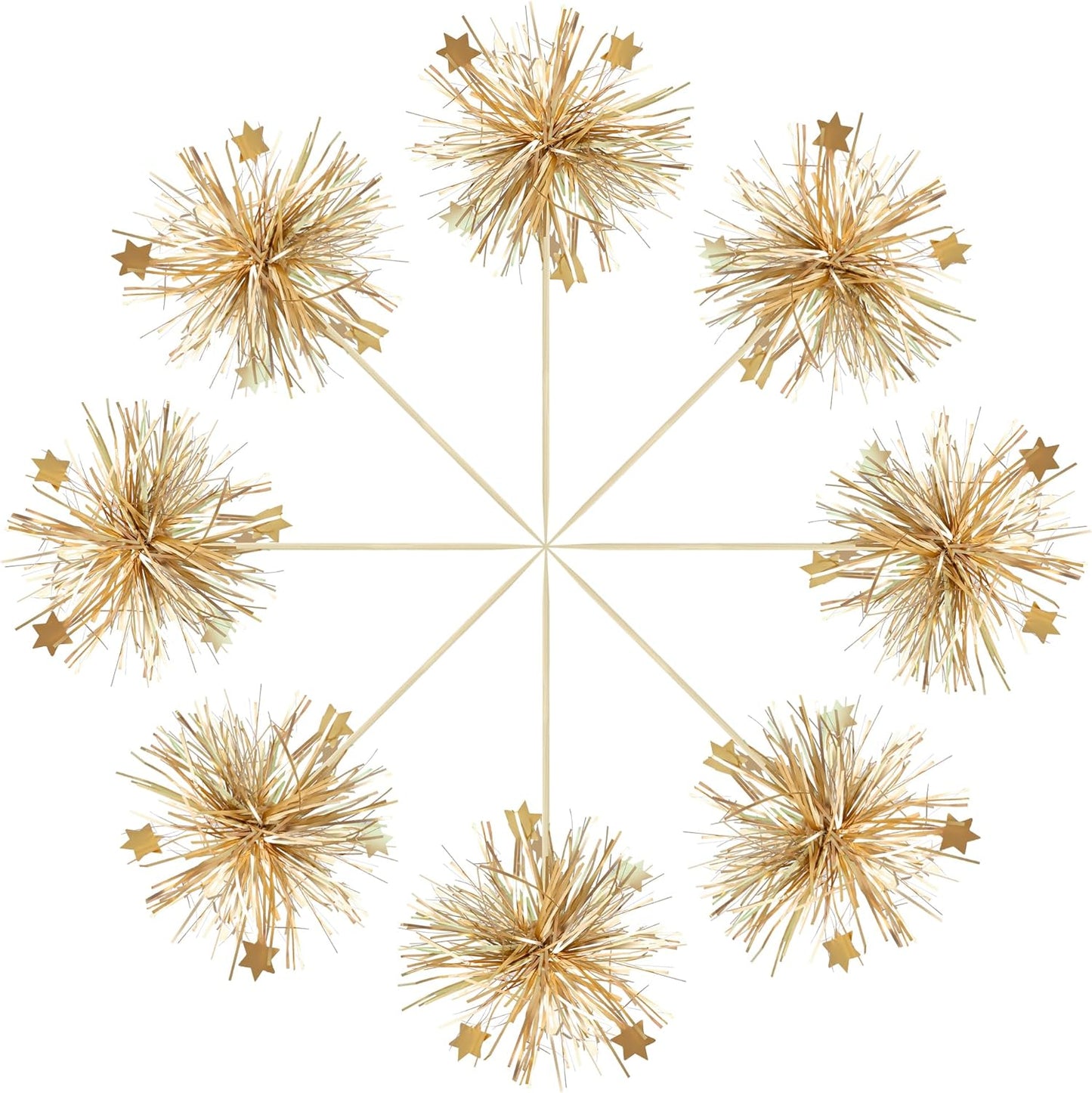 Gyufise 30Pcs Foil Firework Cupcake Toppers Happy Birthday Cake Toppers Sparkle Tinsel Flower Drink Stirrers Cocktail Food Fruit Toothpicks for Valentine's Day Party Supplies Gold