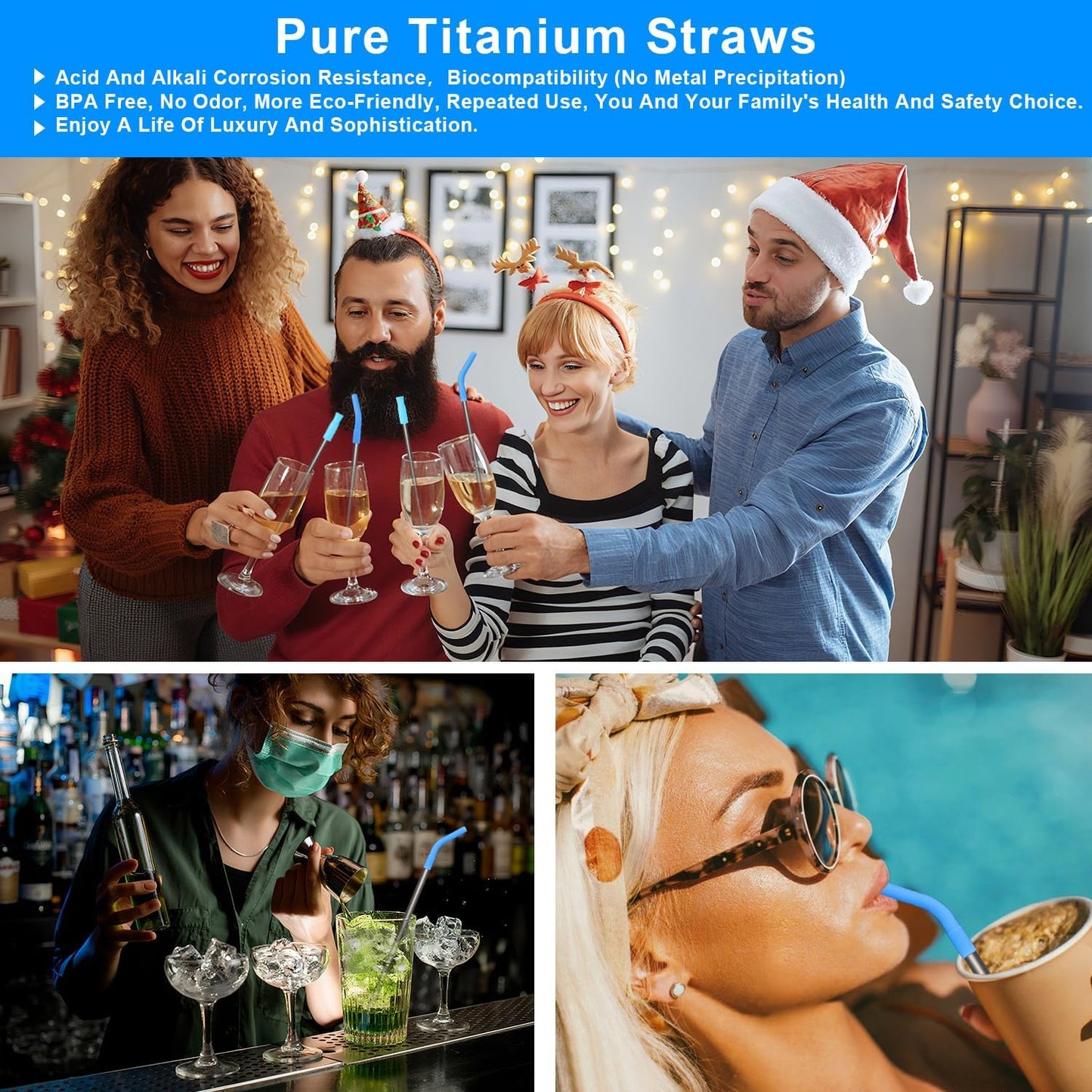 Quality Upgraded 8.5In Medical Grade Pure Titanium Straw Set 1PCS, Corrosion Resistance, No Metal Flavor, BPA Free, Eco-Friendly Metal Straws Reusable, Lightweight,Suitable For Sensitive Bodies