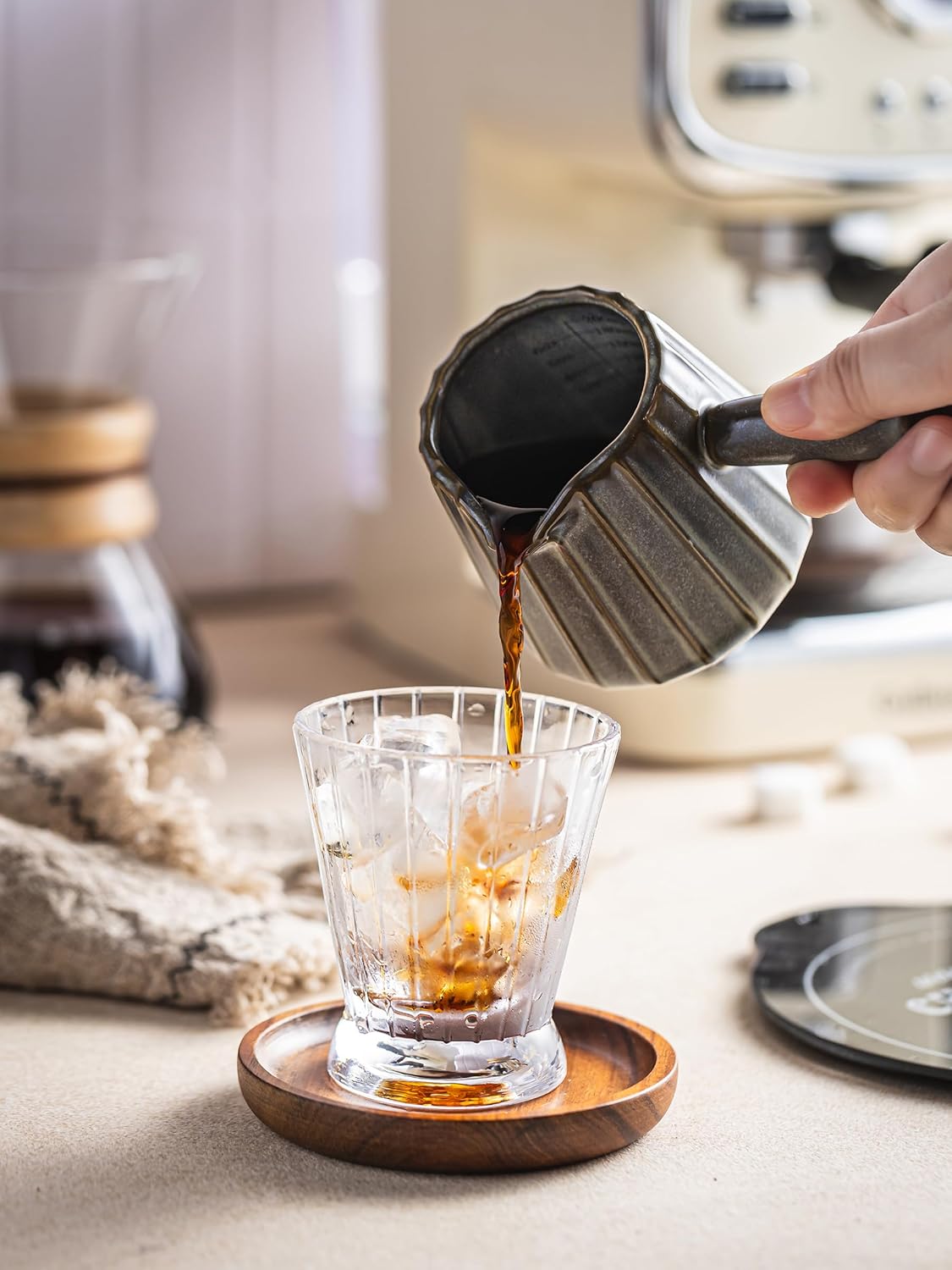 Espresso Cups Ceramic, 200ML Espresso Measuring Cup with Spout, Expresso Shots Cups with Handle, Espresso Accessories, Dark Green